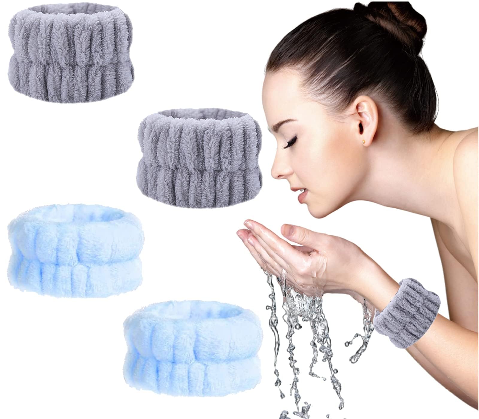 4Pcs Wrist Towels for Washing Face, Anti Rip Microfiber Face Washing Wristbands Absorbent Wrist Spa Washband Wrist Bands for Women Girls Prevent Water from Spilling Down Your Arms