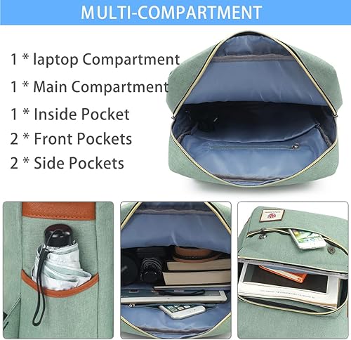 Miniatura 5 de Mochila vintage para computadora portátil, mochila de viaje, mochila casual para la escuela, bolsa de hombro para hombres y mujeres, Verde claro,