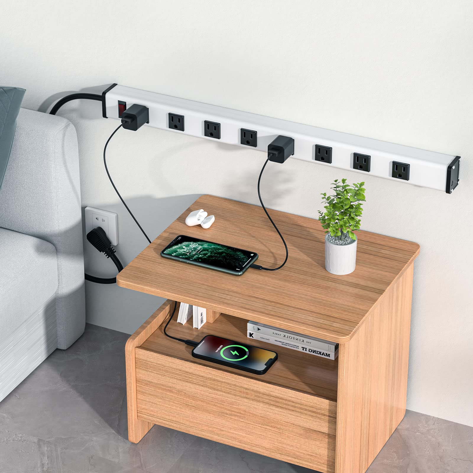 BERIGTTA 8-Outlet Long Metal Heavy Duty Power Strip - 6FT Cord, 15A/1875W, Wide Spaced Outlets, Mountable for Home, Office, Garage, and Workshop