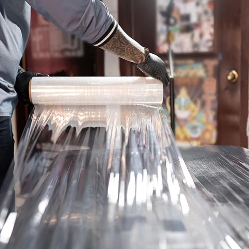 Miniatura 6 de PSBM - Envoltura elástica, 1 paquete, 12 pulgadas x 1500 pies, calibre 80, adherencia de plástico transparente, rollos de película elástica a mano