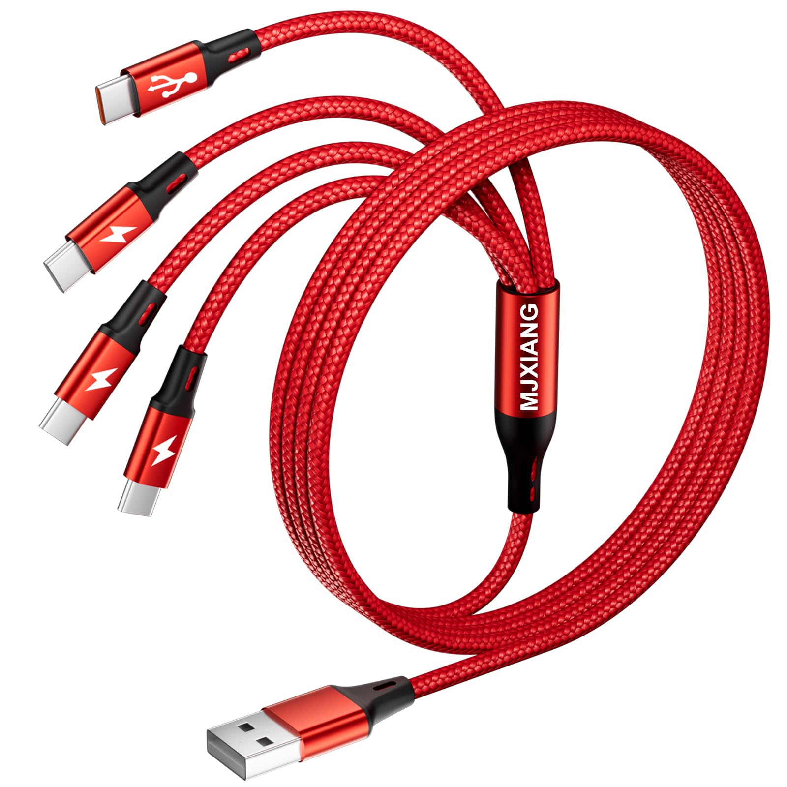 MJXIANG Kabel USB C 1.2M, QC 3.0(3.1A) Geflochten Multi USB C Splitterkabel Ladekabel 4 in 1 mit 4 Typ C Anschlüssen, für iPhone 15/16/17 Serien, iPad Pro, Galaxy S25, Huawei, Sony, LG, Moto, Switch