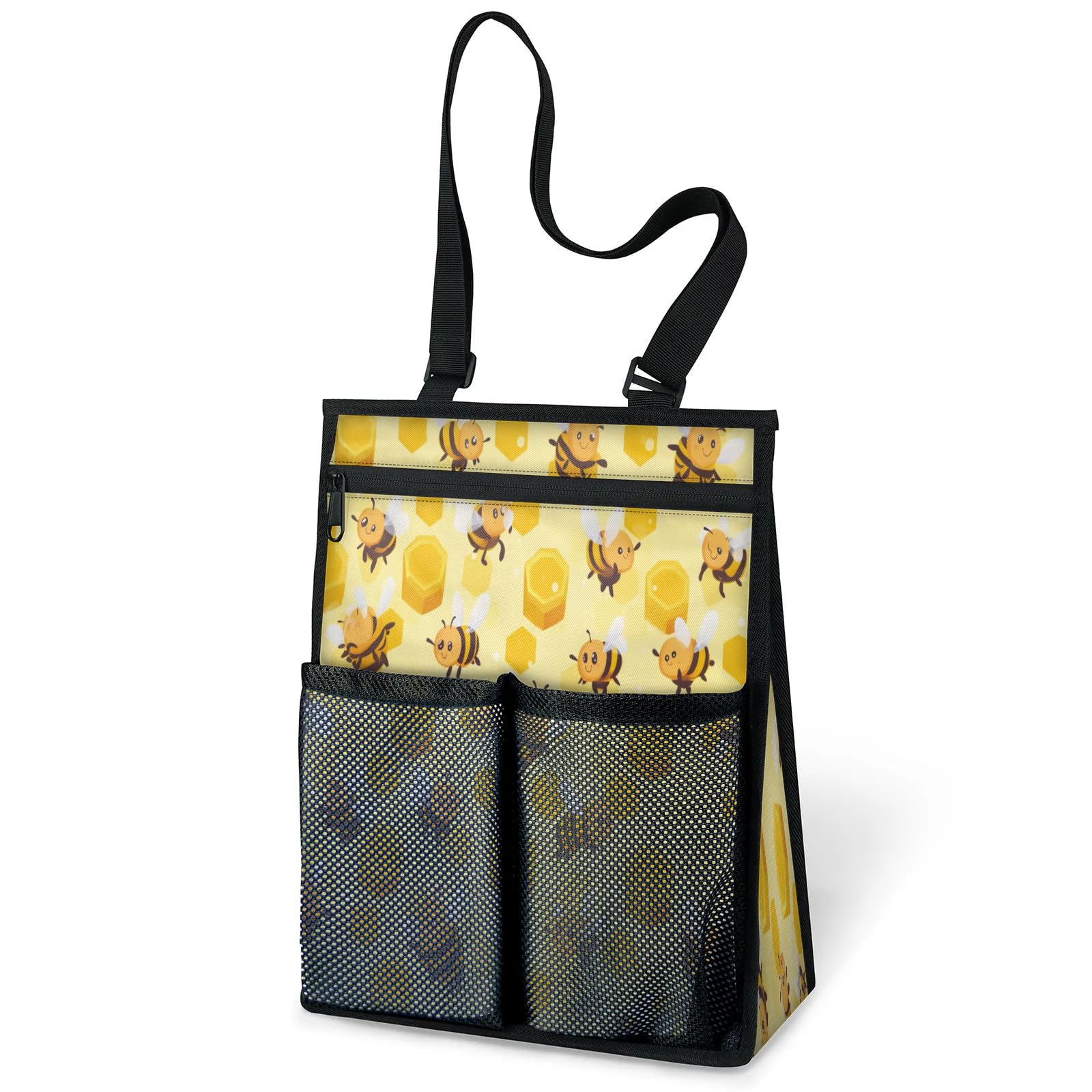 Ourtheme Cartoon Bees Honeycomb Portable Shower Bag for Travel Gym Camp Beach Tote Shower Caddy Bags Hanging Toiletry