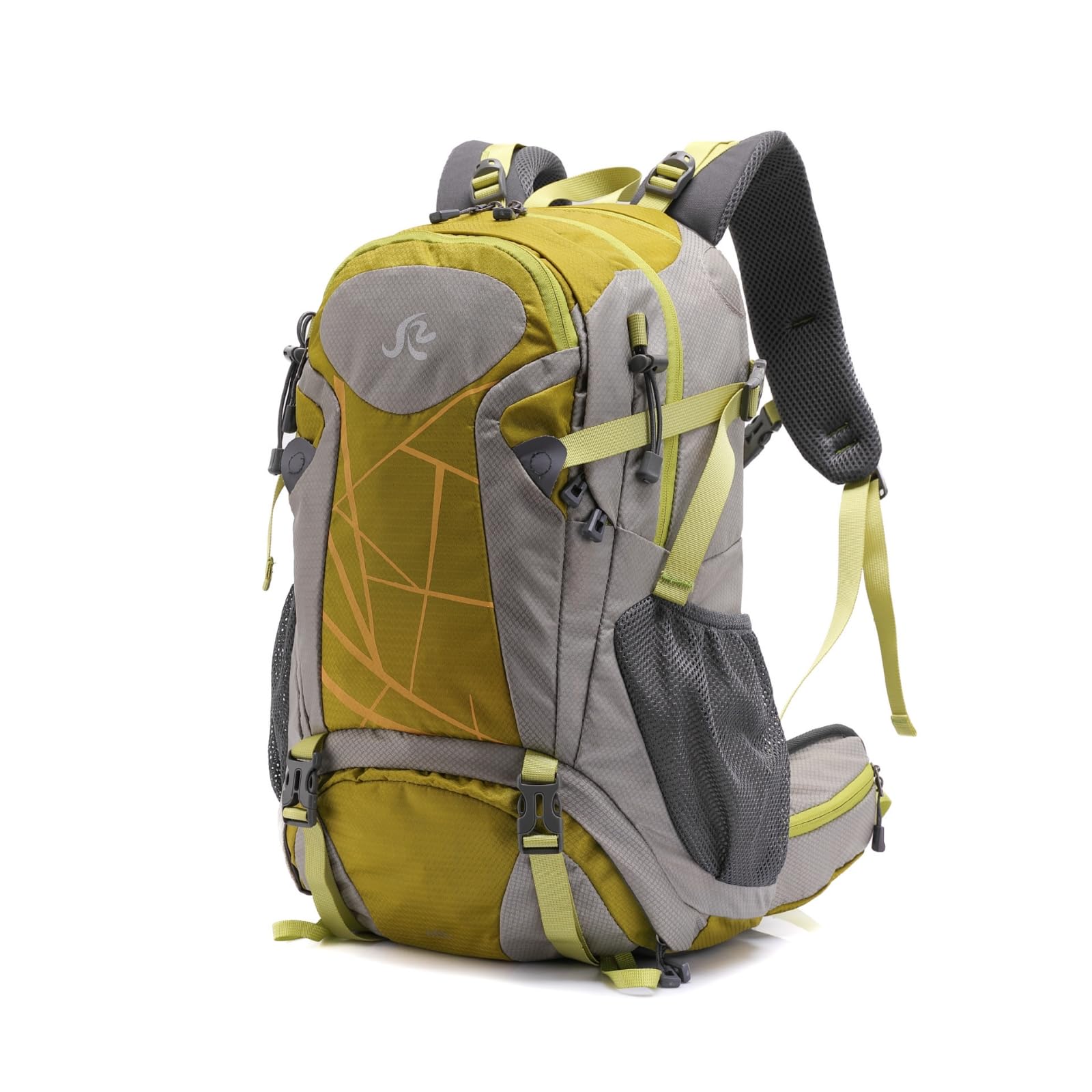 Padded Shoulder Straps 40L Hiking Backpack Mesh Side Pockets Multi-Panel Backpack Chest Strap Daypack Front Zip Pocket for Day Trips, Yellow 2308-image-0
