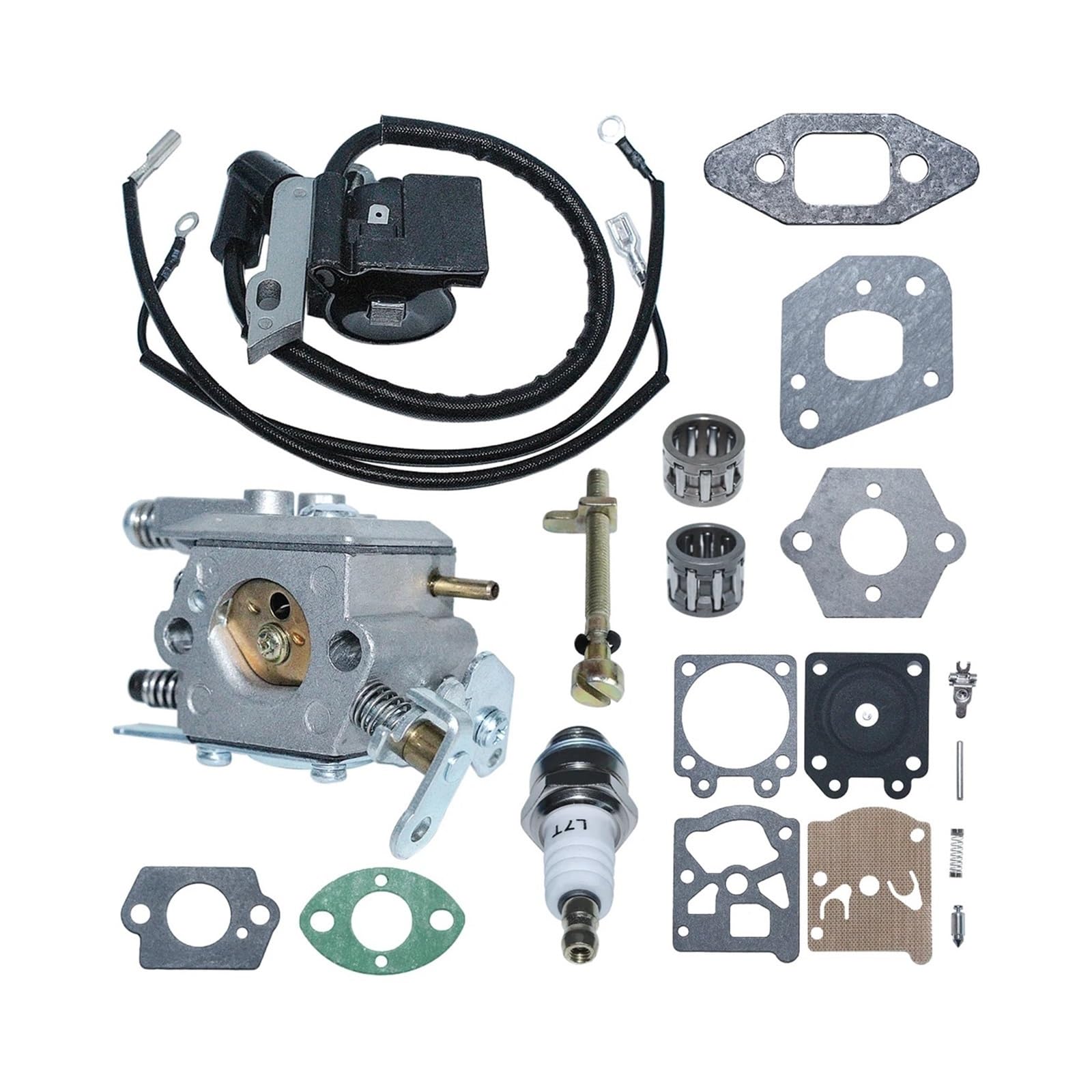 Adatto for Partner 350 351 370 Kit di guarnizioni for tendicatena, regolatore di catena, carburatore, ricambio for motosega, bobina di accensione, carburatore