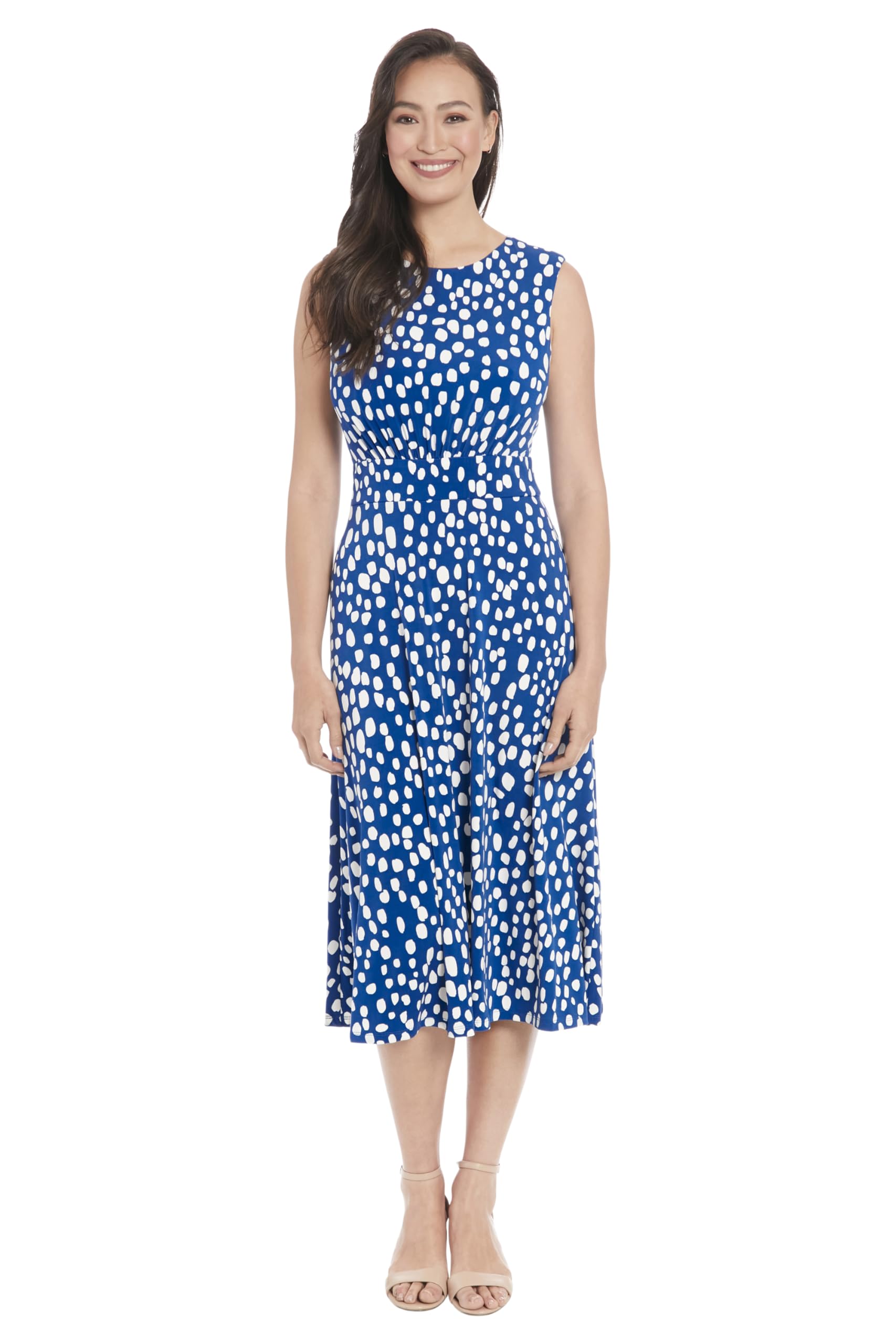 London Times Women's Sleeveless Inset Waist Midi Fit and Flare Dress