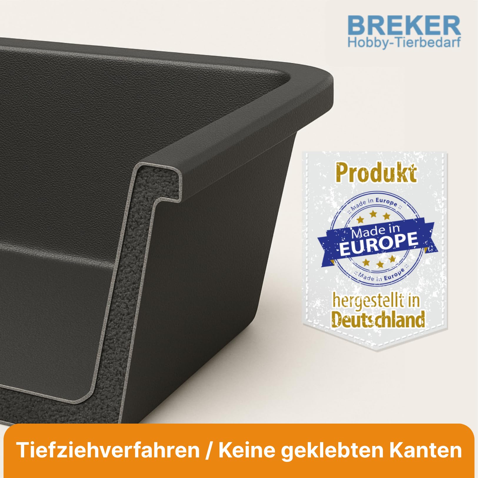Breker Kunststoffwanne 60x60cm [geeignet als Kotwanne] 36 Liter Fassungsvolumen | Allzweckwanne | Plastikwanne | Schwarz