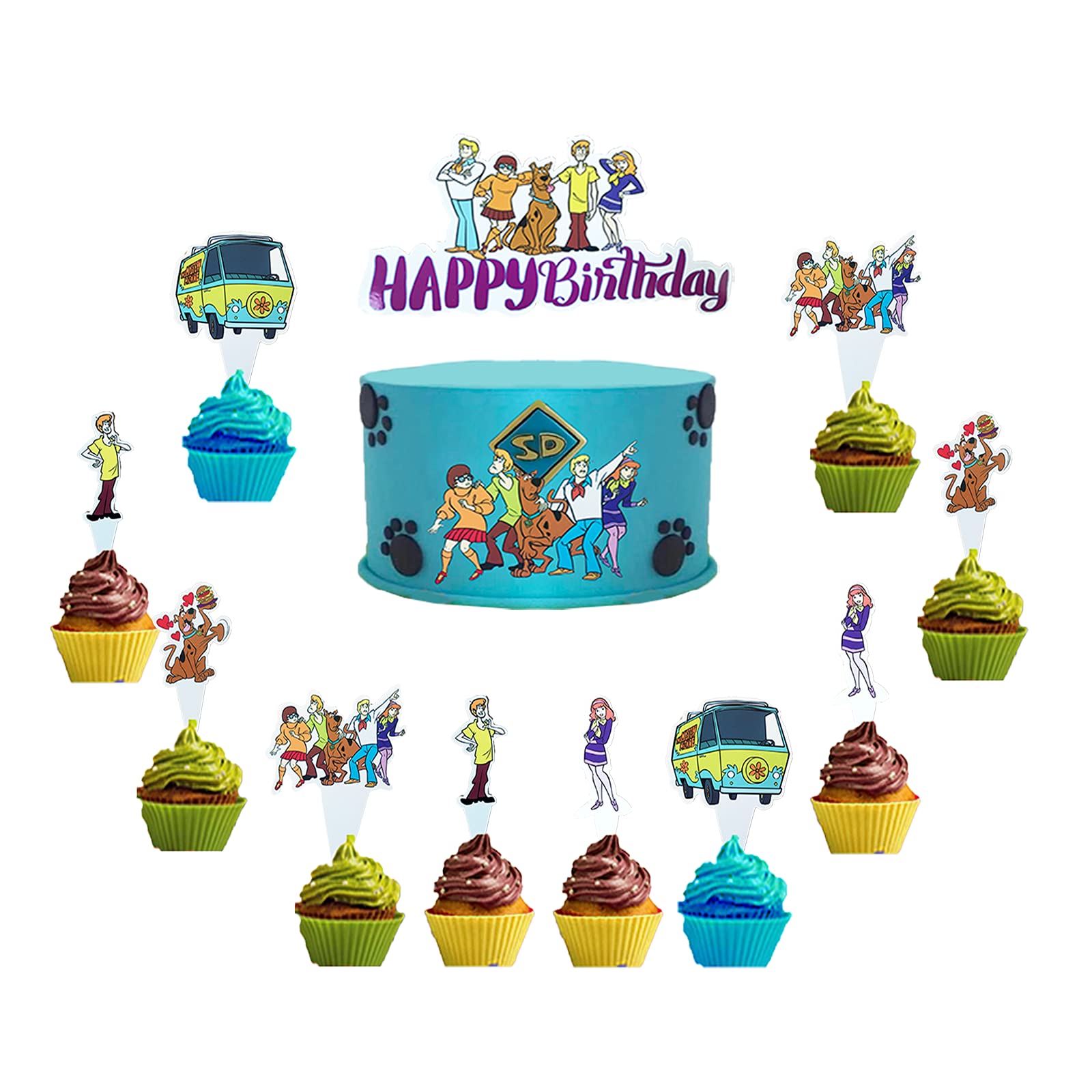 26Pcs Scooby-Doo Happy Birthday 1Pcs Cake Topper And Scooby-Doo 25Pcs Cupcake Topper For Boys And Girls Birthday Party Decorations