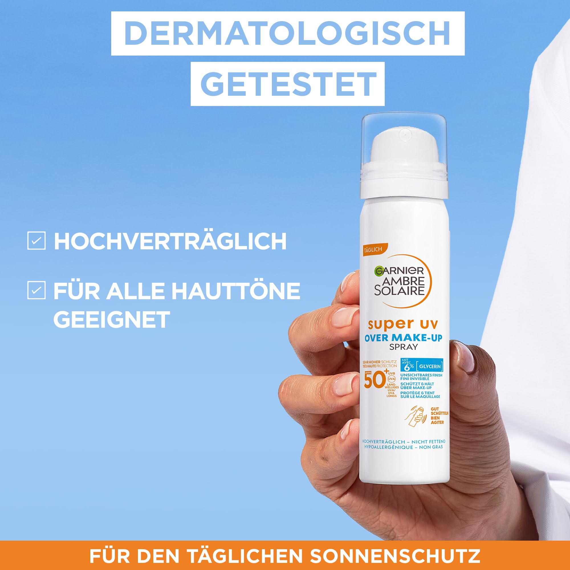 Garnier Super UV Over Make-up Spray mit LSF 50+, Schutz für das