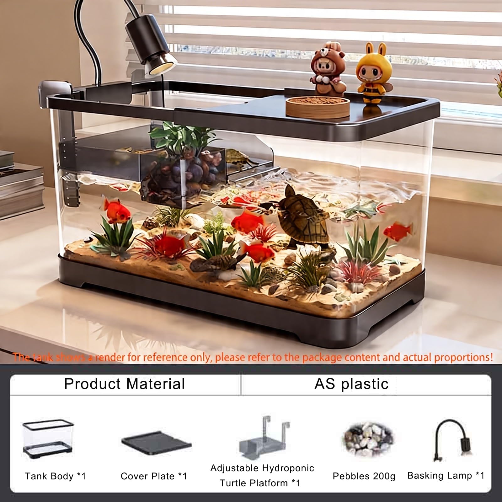 Turtle Fish Tank Con Piattaforma Per Crogiolarsi Alla Tartaruga, Acquario Per Tartarughe Con Drenaggio Sul Fondo Per Tartarughe Giovani, Gamberi, Granchi, Anfibi, Rettili(Small)