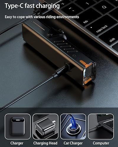 Miniatura 5 de Luces de bicicleta de 600 lúmenes. Faro de bicicleta recargable por USB. Faro de bicicleta de aleación de aluminio impermeable IPX6 para bicicletas