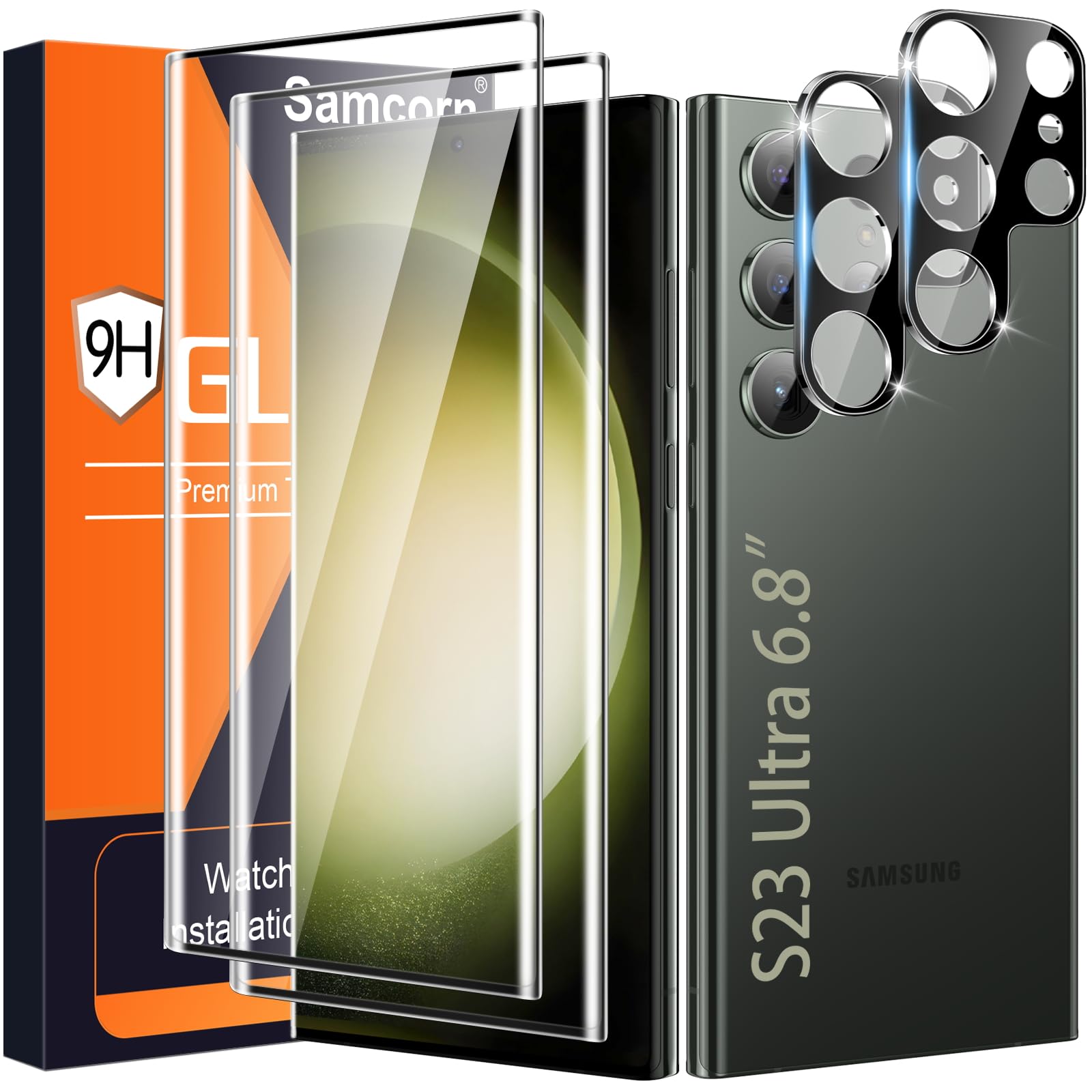 [2+2 Pack] Screen Protector for Samsung Galaxy S23 Ultra 5G, 9H Tempered Glass, Ultrasonic Fingerprint Support, 3D Curved, HD Clear, Bubble-Free for Galaxy S23 Ultra Glass Screen Protector