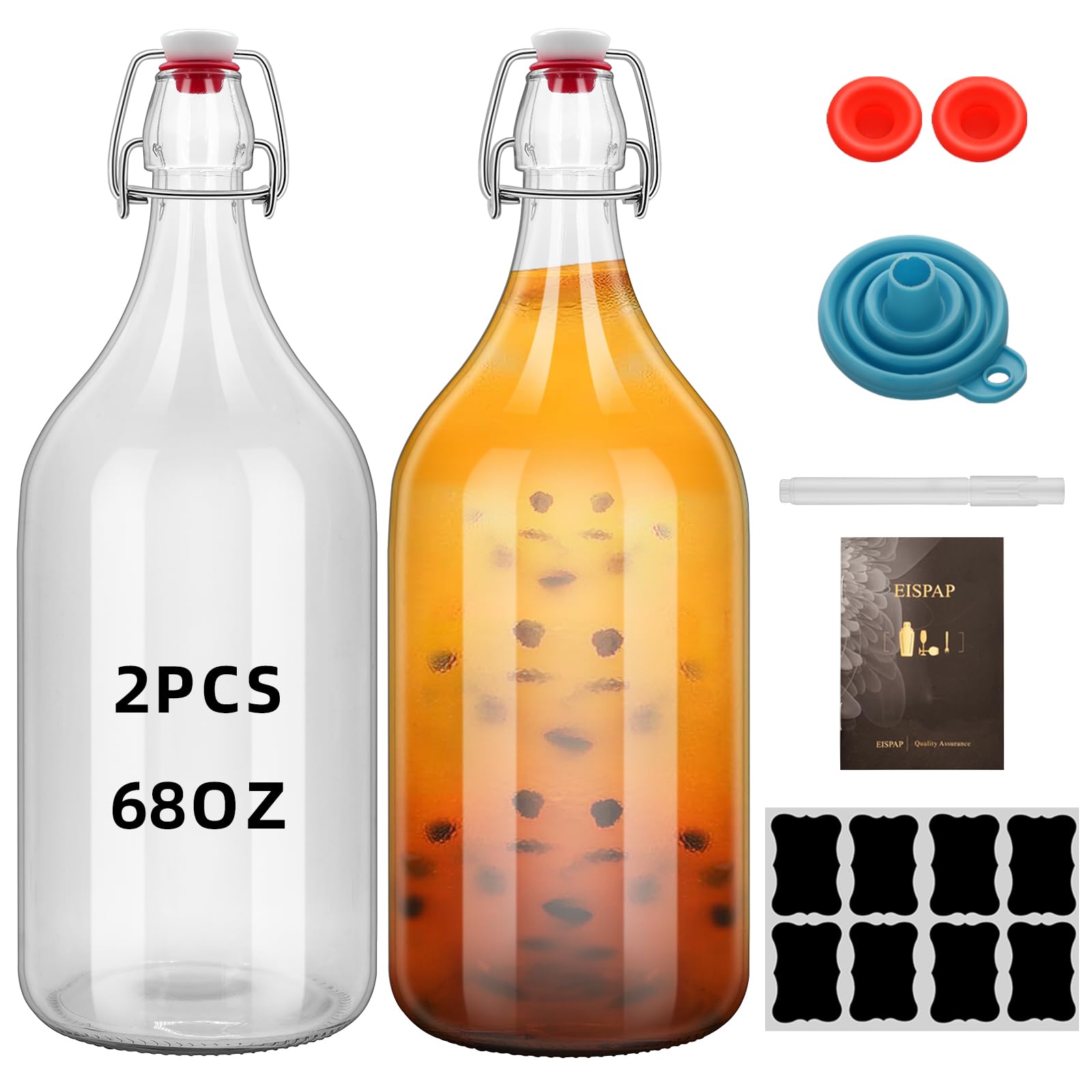 Amazon.com: eispap 64oz Flip Top Glass Bottle 2 Liter Swing