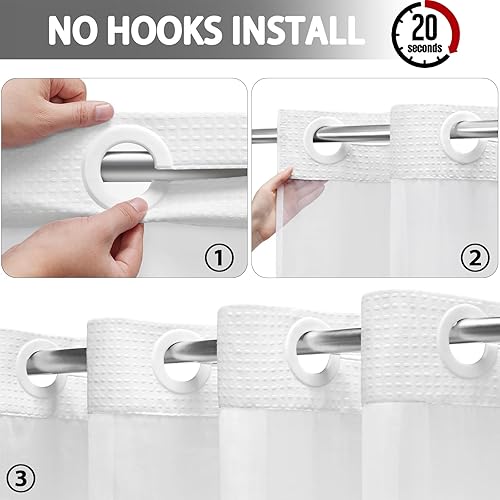 Miniatura 2 de Juego de cortina de ducha y forro sin gancho, cortina de ducha blanca de punto gofre con forro de 75 pulgadas de largo x 72 pulgadas de ancho Blanco