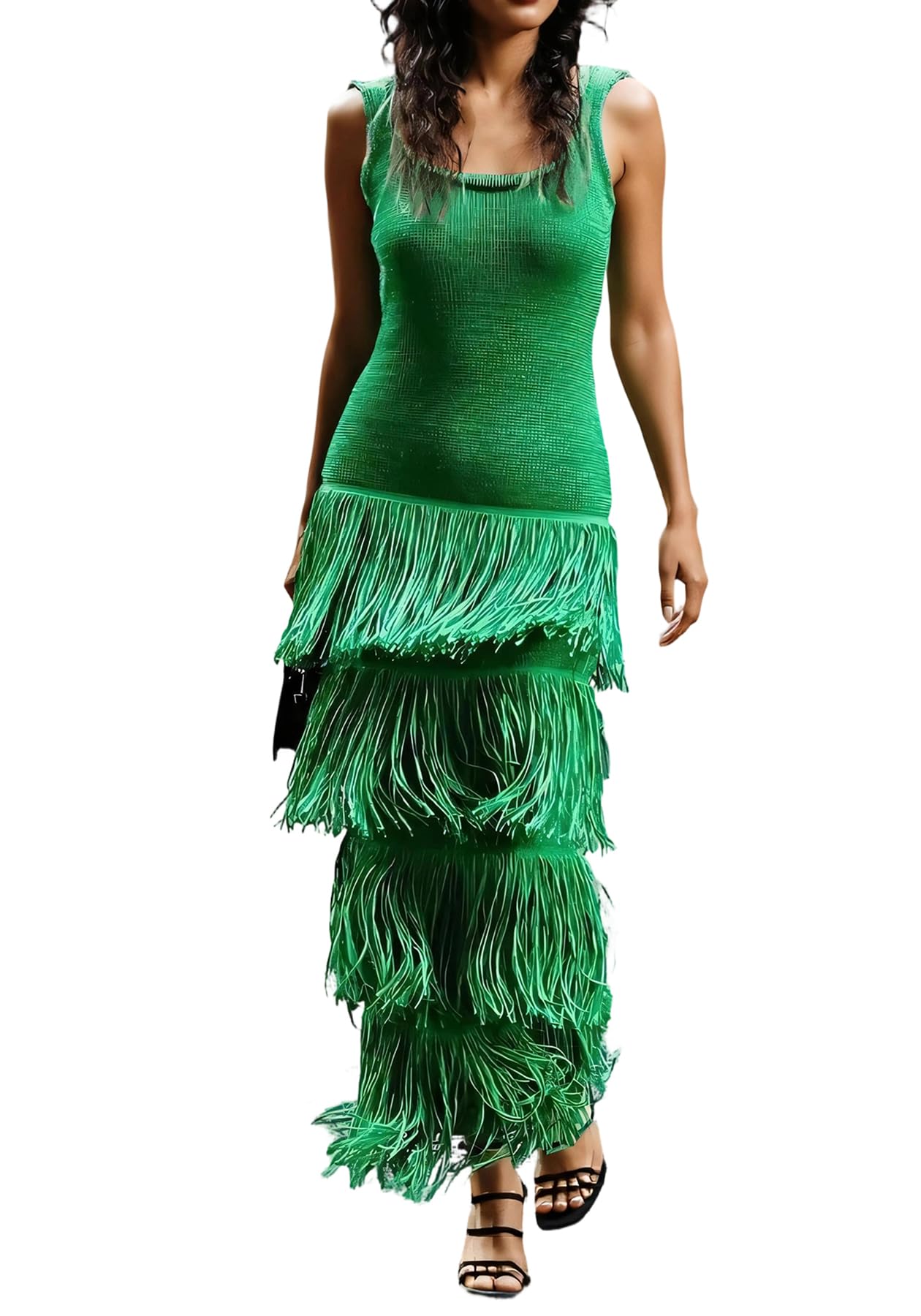 Womens Tassel Fringe Cocktail Dress Sleeveless Elegant Halter Boho Formal Maxi Dresses