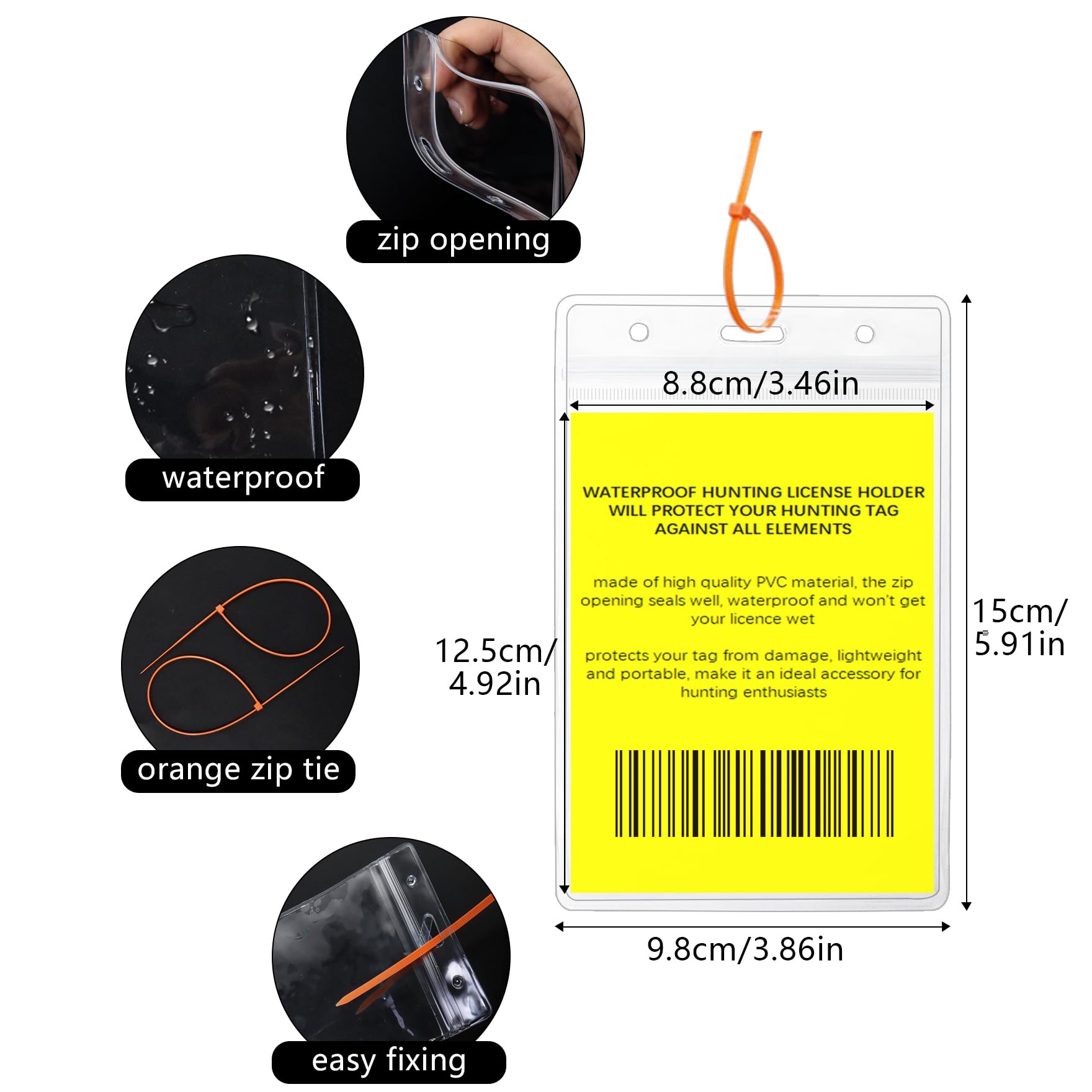 Klmnop 10 Pack Hunting License Holder, Clear Hunting Tag Holder Waterproof Hunting License Holder with 10 Pcs Zip Ties for Deer Turkey Elk Hunting Fishing(Clear)