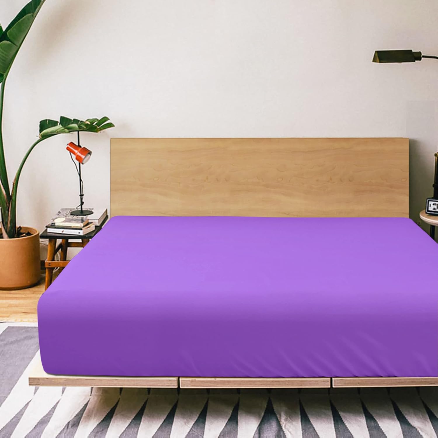 FLXXIE Fitted Sheet Full - Bottom Sheet - Microfiber Deep Pocket up to 15inch Full Size Fitted Sheet - Soft and Wrinkle, Fade, Shrinkage Resistant Fitted Bed Sheet, Purple Purple Full
