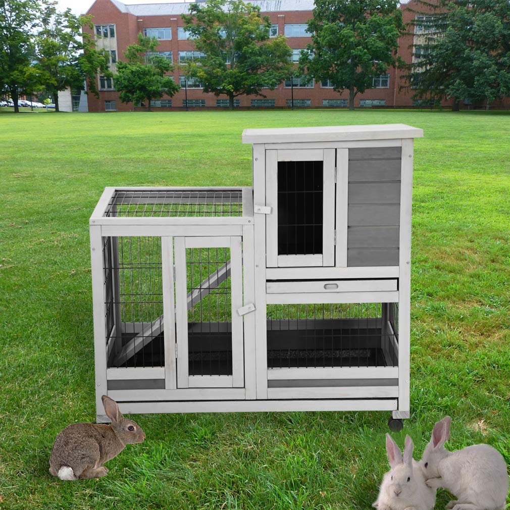 Buy 37 Inch Wood Rabbit Hutch Rabbit Cage Bunny Hutch Rolling Large