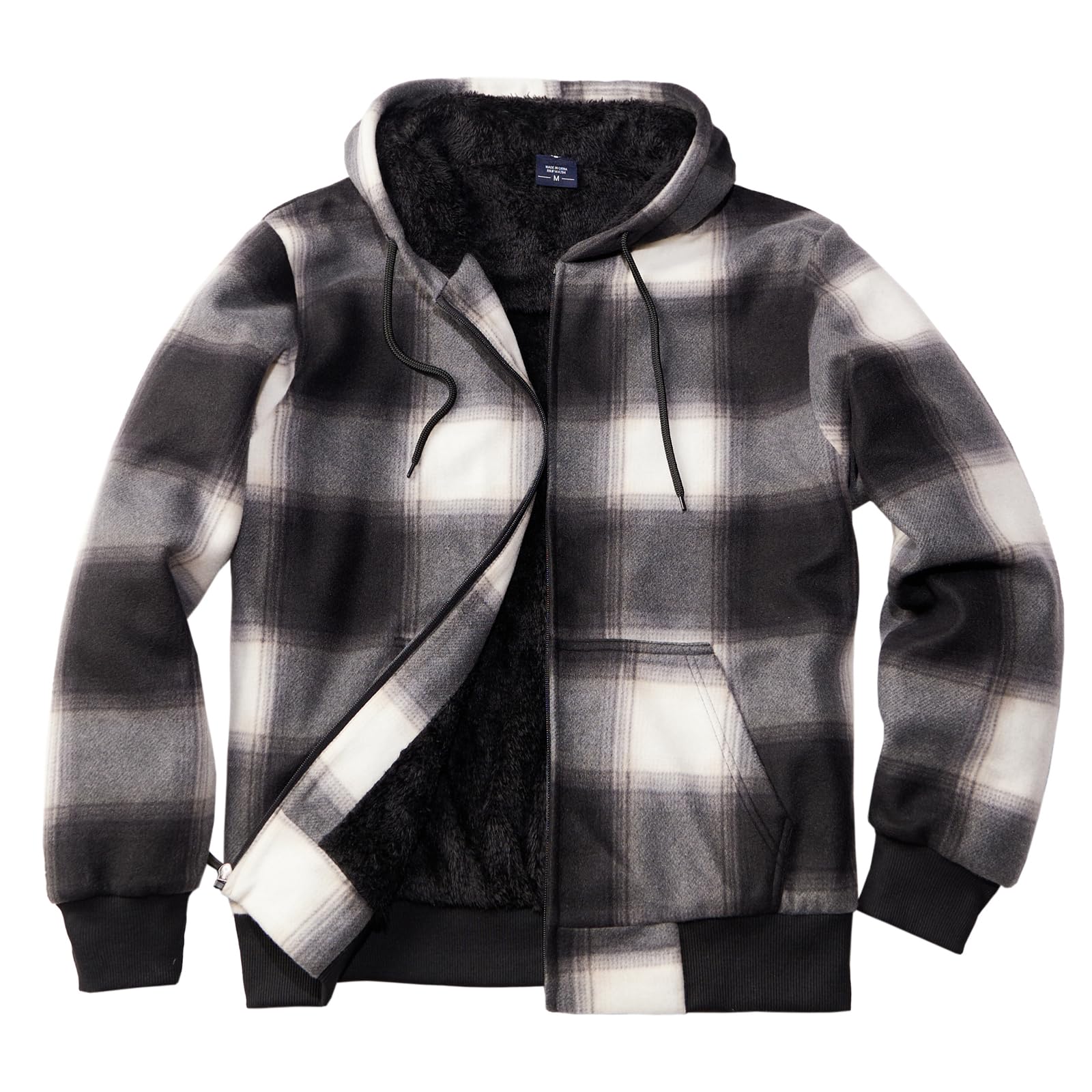 TanBridge Sherpa Fleece Lined Hoodie Big and Tall Plaid Flannel Jacket Winter Coats for Men Zip Up Winter Warm Sweatshirts