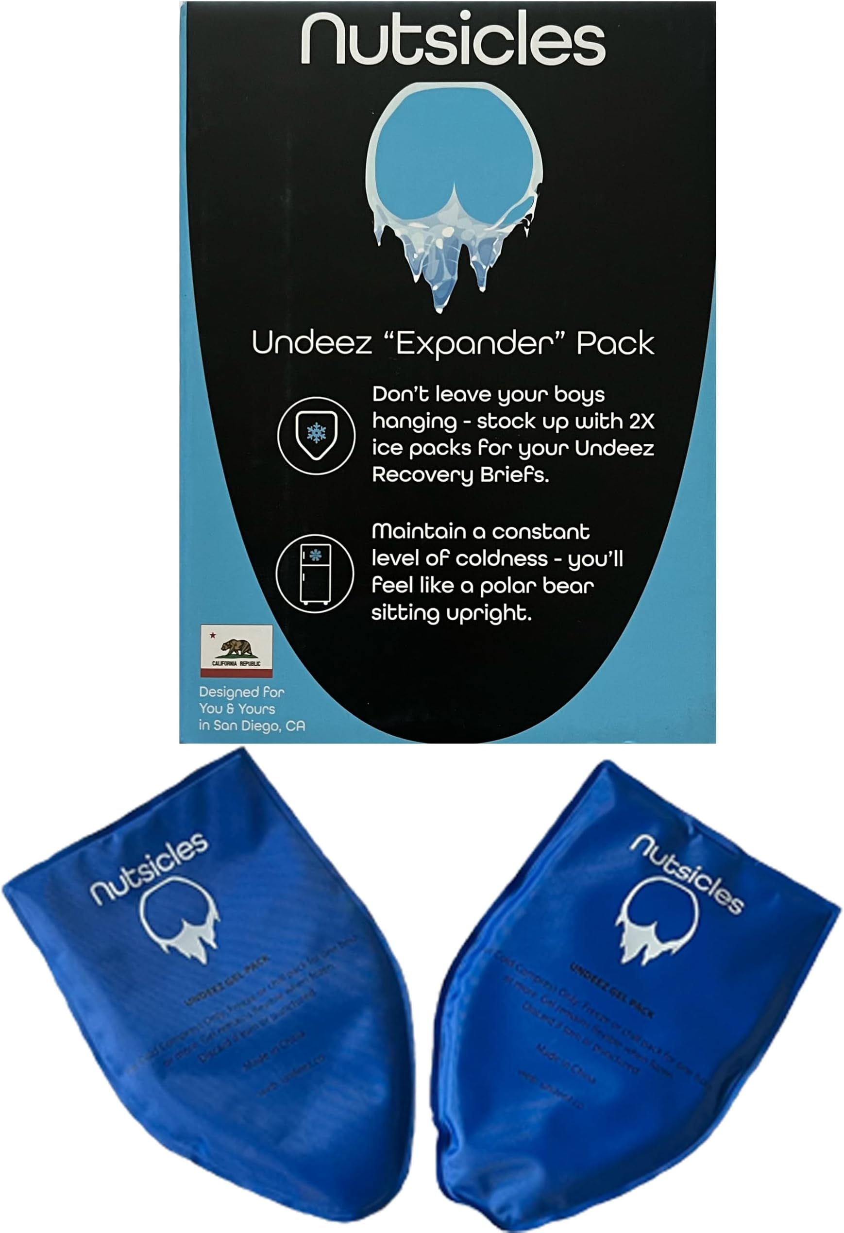 Nutsicle Custom Fit Vasectomy Ice Pack Underwear Inserts - (2) Ice Packs for Pain Relief During Recovery - Gift for Men, Blue