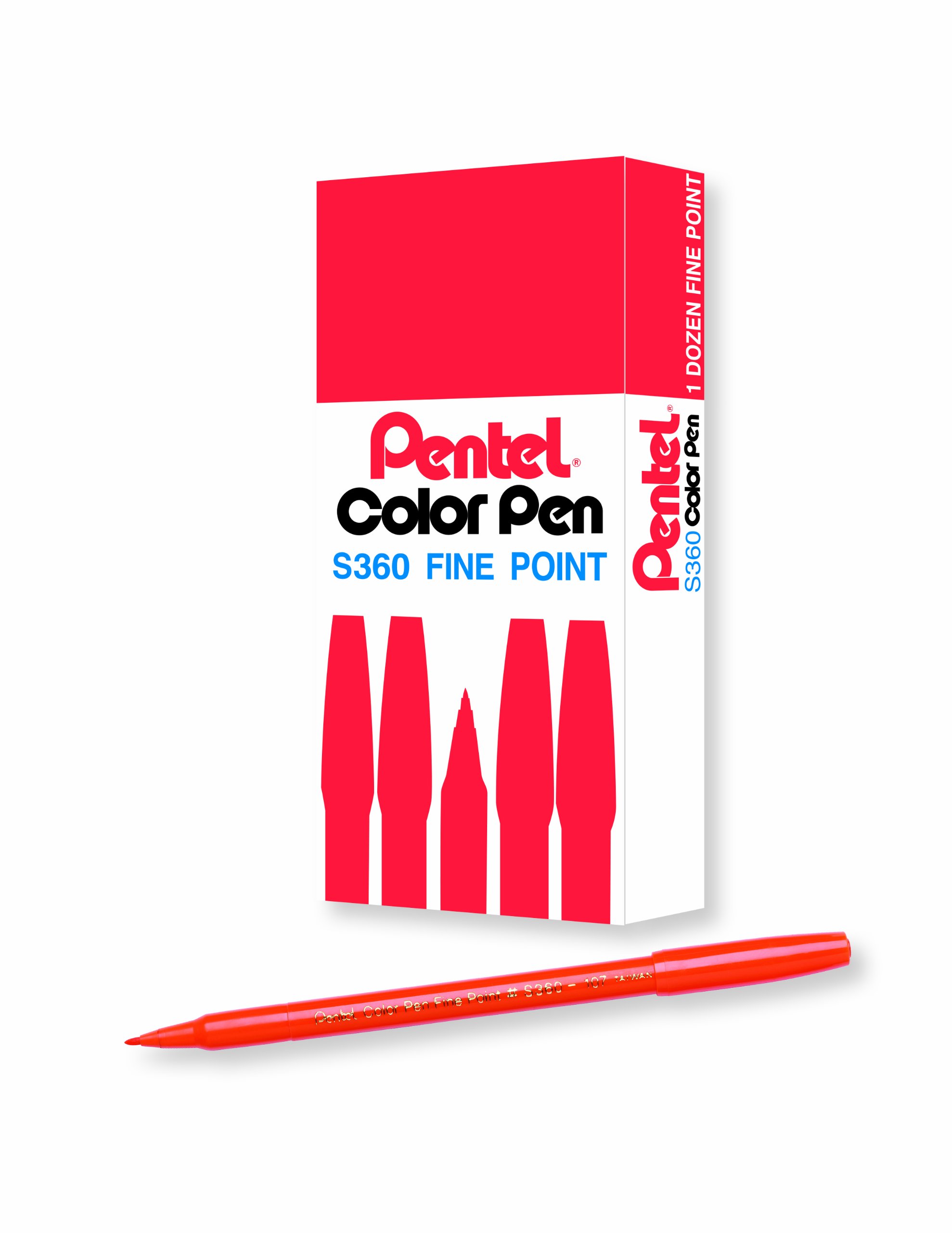 pentel arts color pen, orange, box of 12 (s360-107)