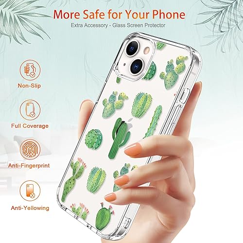 Miniatura 6 de GiiKa - Carcasa de iPhone 13 con protector de pantalla, protector de teléfono duro totalmente transparente y floral para chicasmujeres, antichoque,