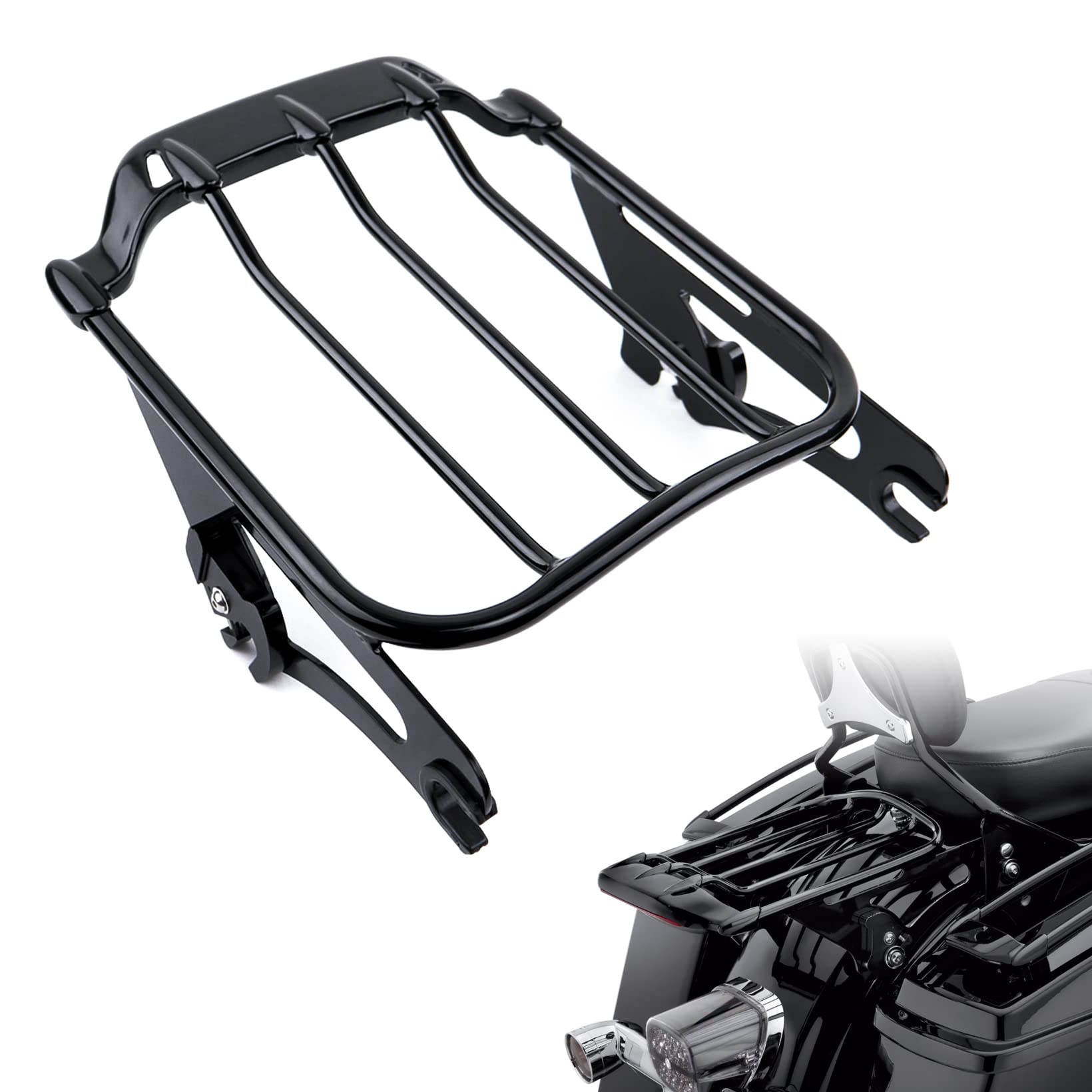 Glossy Black Two Up Luggage Rack Detachable Mounting Rack Compatible for Harley Davidson Touring 2009-2024 Street Glide Electra Glide Road Glide Road King