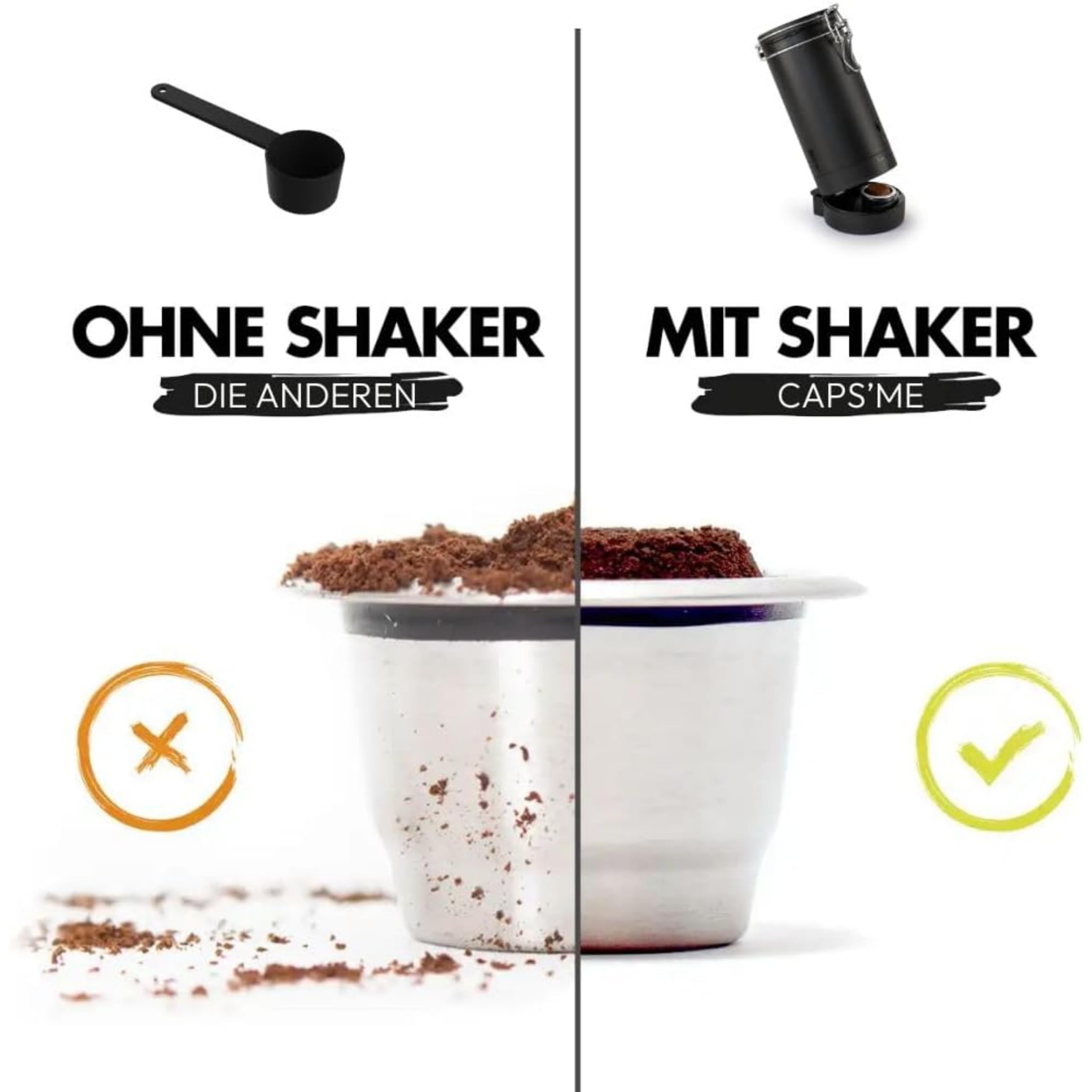 CAPS ME - Kompletny Zestaw Wielokrotnego Użytku do Nespresso Original (1 Shaker + 3 Kapsułki ze Stali Nierdzewnej + 48 Papierowych Pokrywek + Kawa Premium) - Ekonomiczny i Ekologiczny