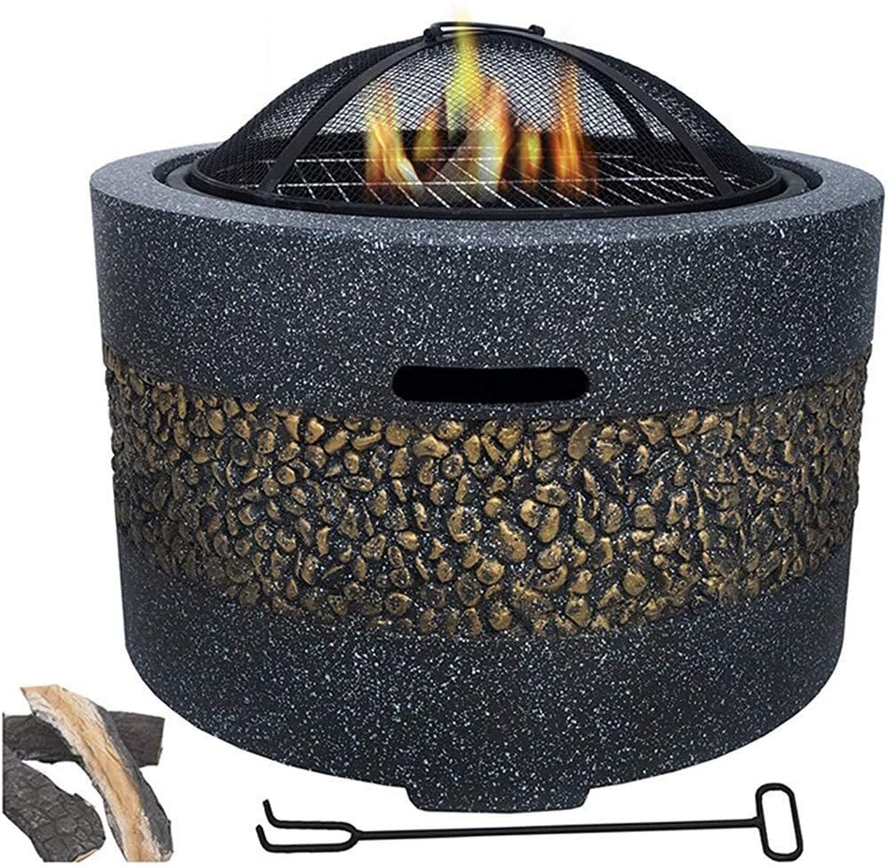 Buy Cast Stone Fire Pit,Large Firepit Table Wood Burning,Mesh Screen