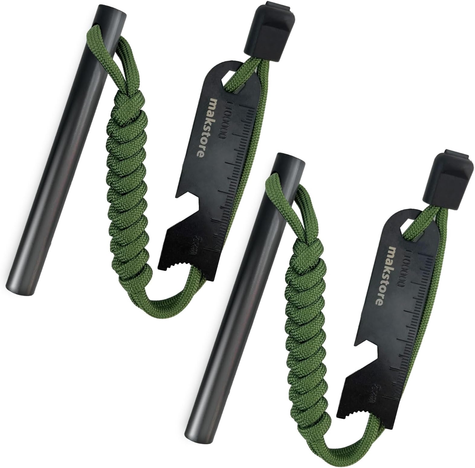 2 PACK 4 Inch Survival Ferro Rod - Flint and Steel Kit - Survival Ferrocerium Fire Starter with Striker and Paracord