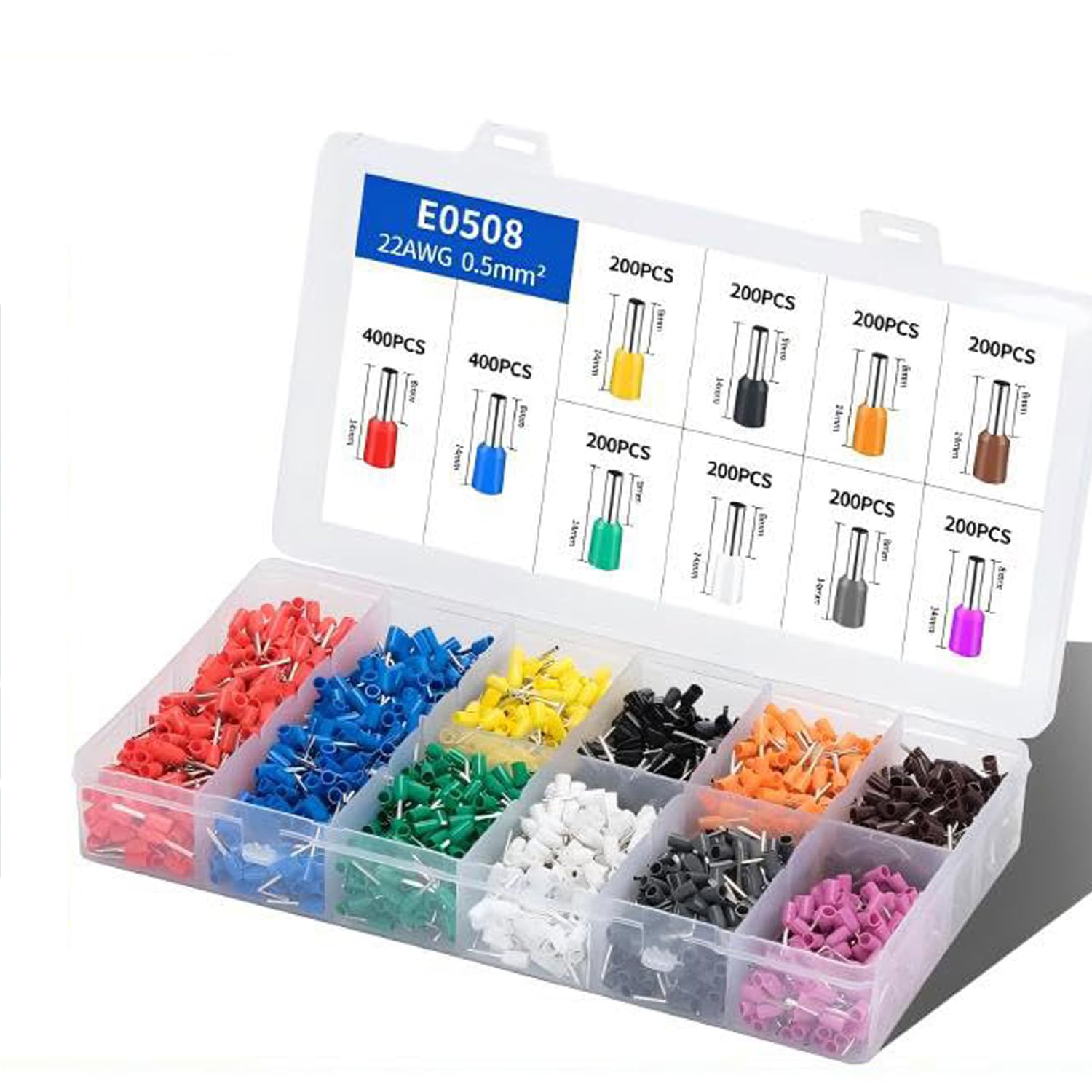 2400 Pieces Insulated Crimp Terminal - Cord Pin End Terminal Kit Set Wire Connectors, Copper Wire Crimp Connector Ferrule, Insulated Crimp Terminals, With Plastic Storage Box