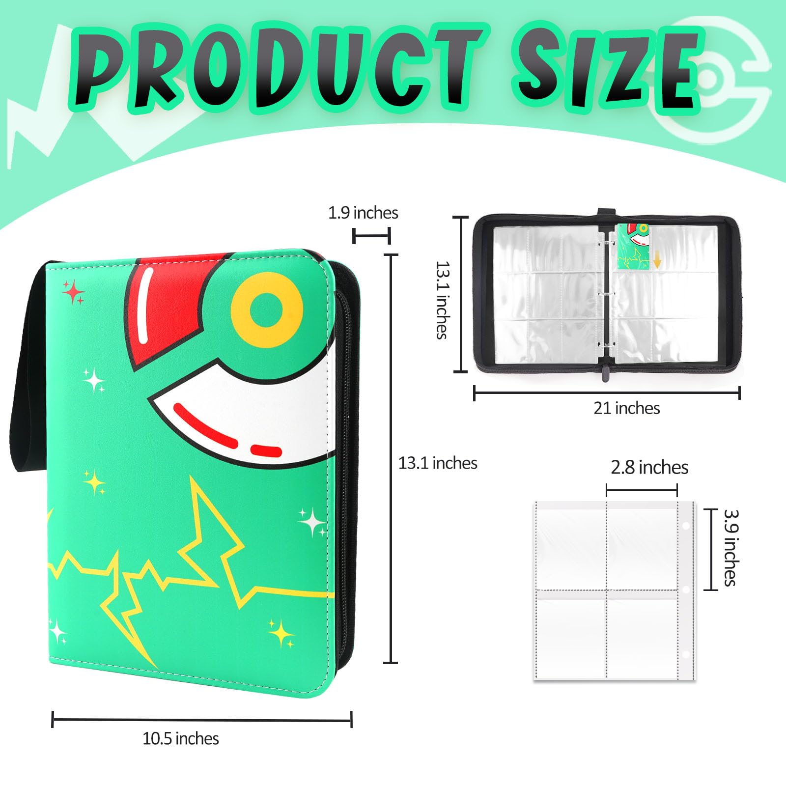 Raccoglitore di carte con 9 tasche, 900 tasche porta carte con 50 maniche rimovibili, raccoglitore di carte collezionabili con cerniera, porta album, verde