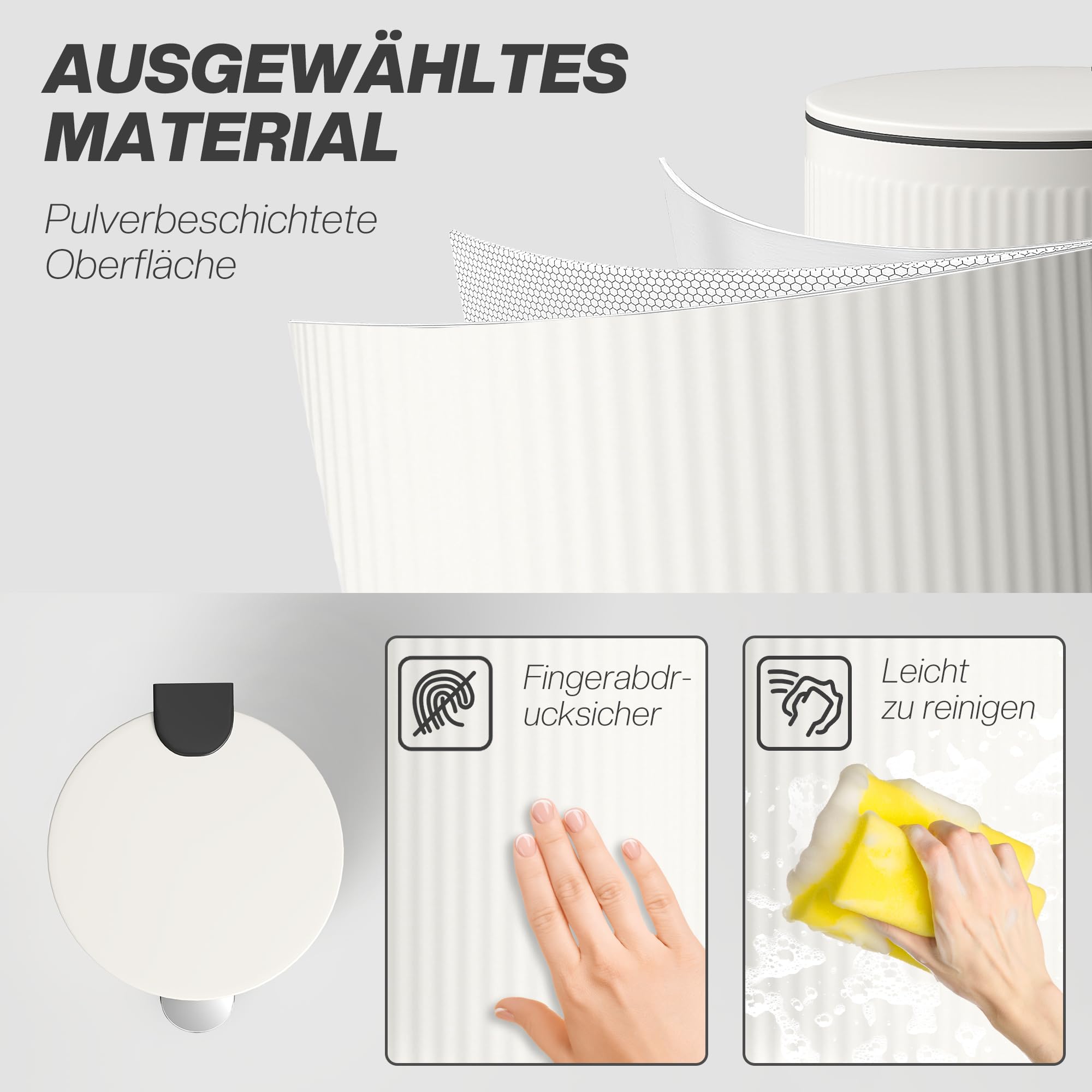 HOMCOM Mülleimer 30 L Treteimer mit Pedal, Cremeweiß, 36 x 30 x 60,5 cm | Softclose-Deckel, Abfallsammler, Abnehmbarer Inneneimer, Abfalleimer, Metall