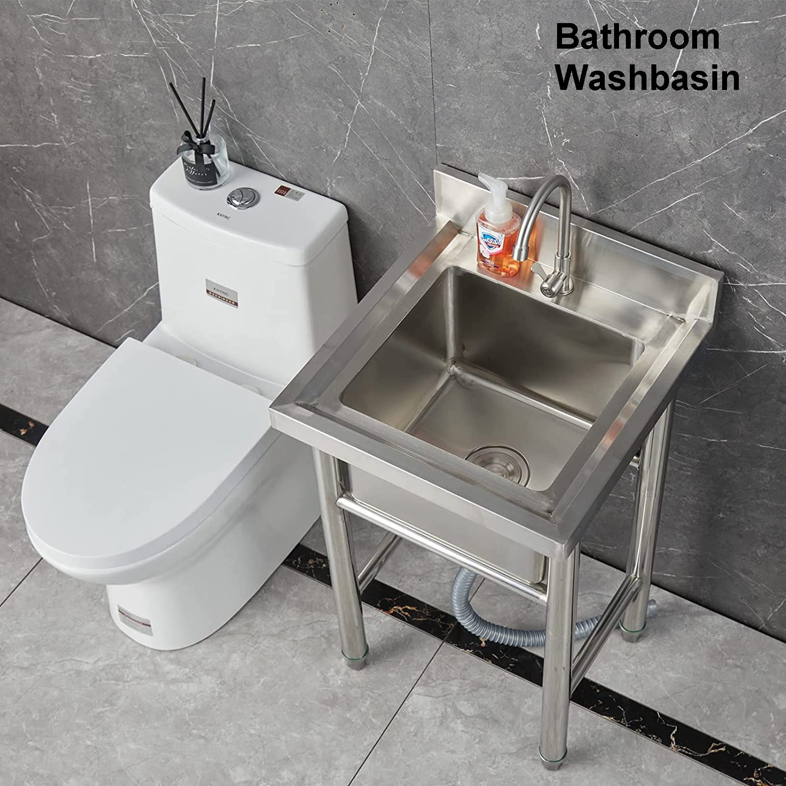 JATIBOSH Fregadero Comercial Independiente Fácil Limpiar, Fregadero Cocina De Acero Inoxidable Resistente A Los Arañazos, Fregadero De Un Solo Tazón Bajo Encimera Fácil Instalar para Garaje