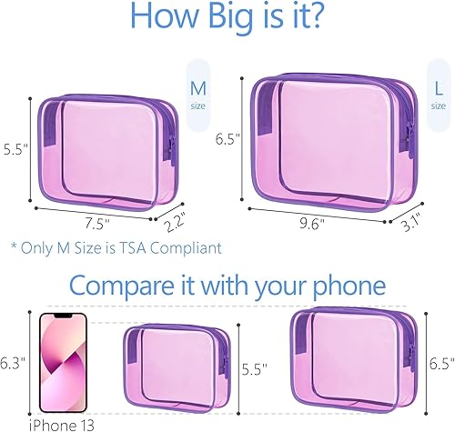 Miniatura 2 de PACKISM Bolsas de maquillaje transparentes, paquete de 2 bolsas de aseo transparentes con cremallera, resistentes al agua, bolsas de cosméticos