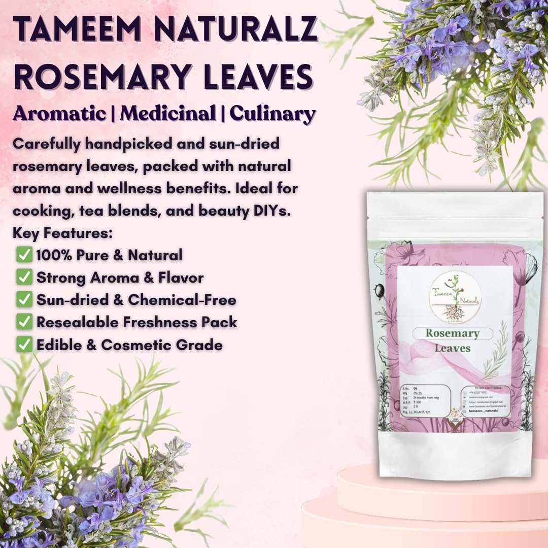 TAMEEM NATURALZ Dried Rosemary Leaves | Pure Organic Rosemary for Hair Growth, Herbal Tea, Aromatherapy, Cooking & Skin Care | Natural Culinary Herb for Tea, Seasoning & Wellness (Premium Quality) - Image 4 thumbnail