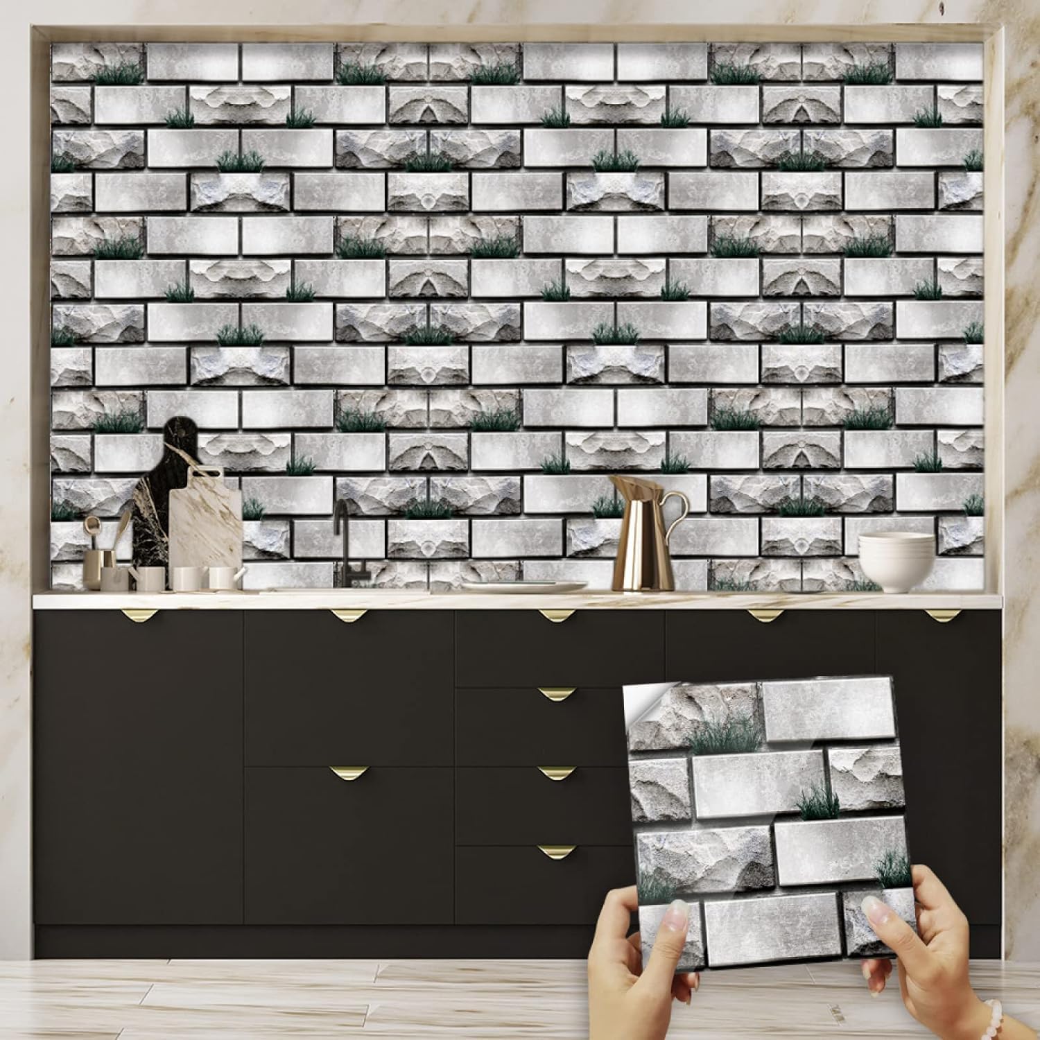 Papier peint vinyle imitation brique grise texturée de haute qualité (20x20cm)