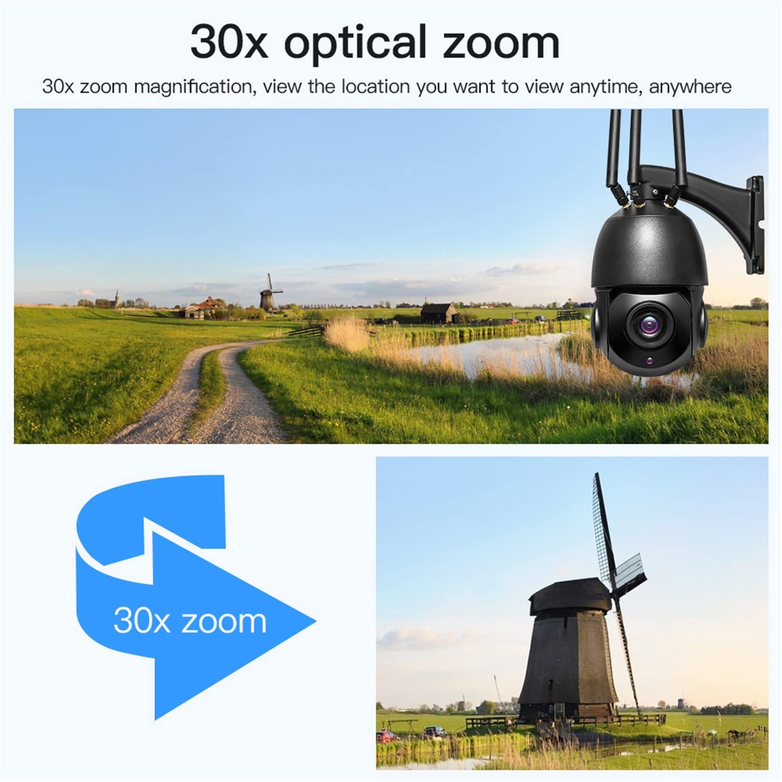 Kamera bezpieczeństwa, Kamera 4G 1080P HD 30X Zoom optyczny Domowa kamera IP 80M IR Night Vision Śledzenie człowieka IP66 Wodoodporny(4G 32G)