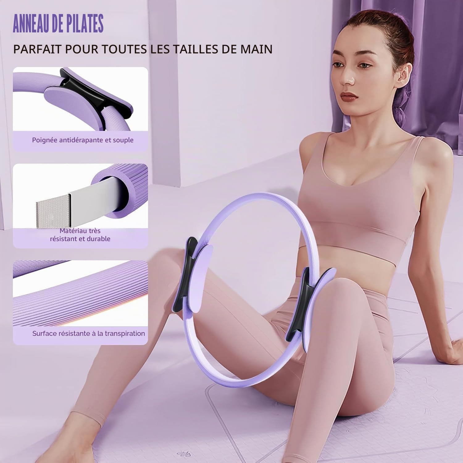 Ensemble de bagues Pilates Essential Kit avec Magic Circle 32 cm, Ball, Bänder, Sliding Disks & Training Poster pour fitness à la maison