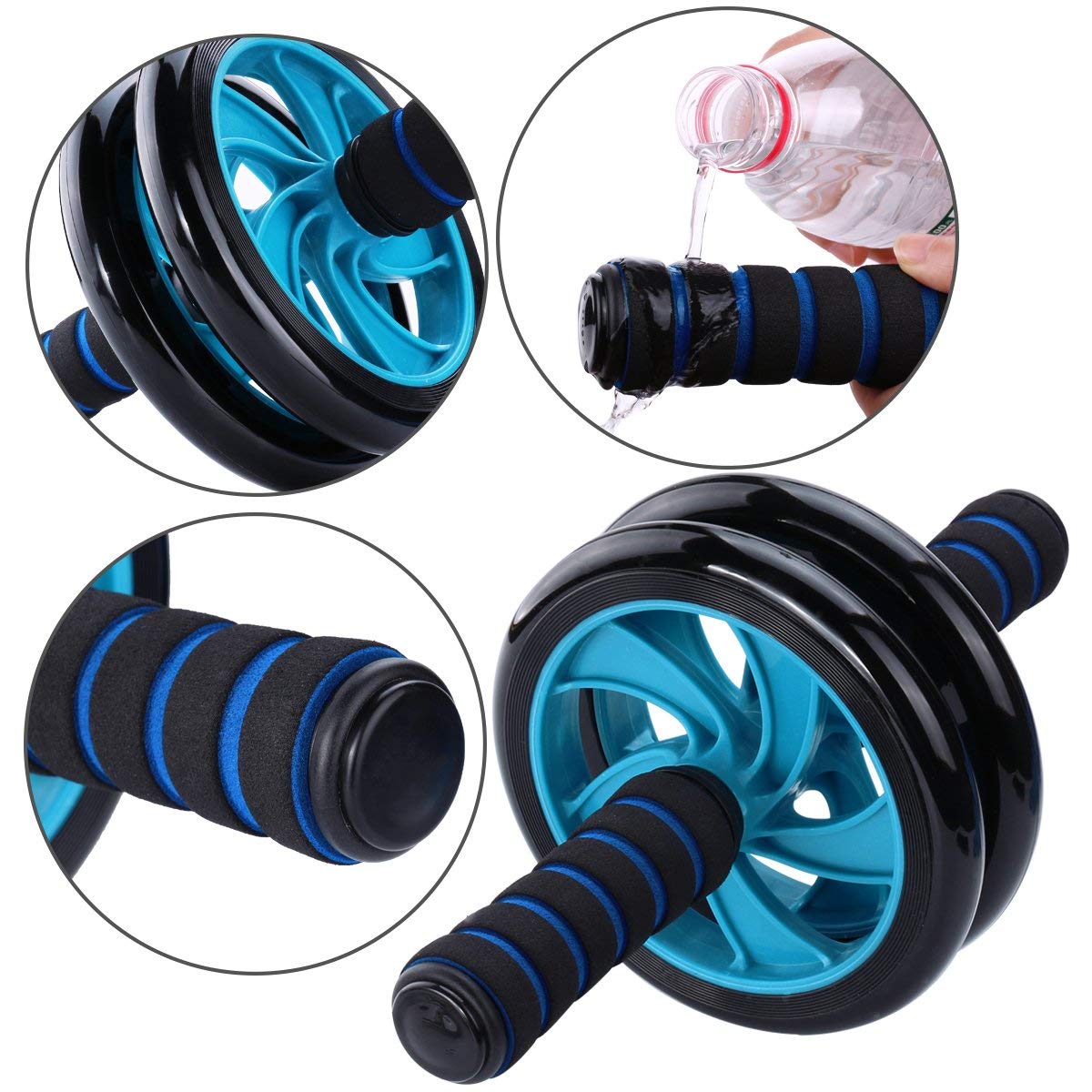Wiel Fitness Wheel-ergonomische grip en multi-angle buikfitnesswiel, kernoefening buik met kniebeschermers, fitnesstrainingsapparatuur