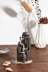 LAMDAWN Unique Cascading Basins Ceramic Waterfall Incense Holder, Paired with a Pack of Backflow Incense Cones. (Metallic)