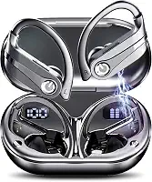 Fones de ouvido sem fio, Bluetooth 5.3, estéreo de alta fidelidade, tela LED, chamadas nítidas com microfone, cancelamento de ruído, controle por toque, IP7 à prova d'água, esportivo (preto)