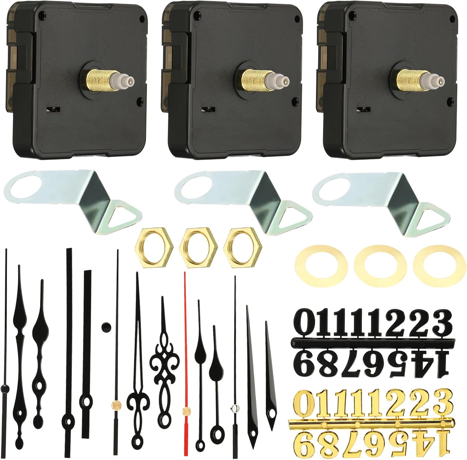 PATIKIL Clock Mechanism Replacement, 3Set Quartz Clock Mechanism Battery Operated DIY Wall Clock 5 Set Hands and Motor Kit Mute Movement with Time Number