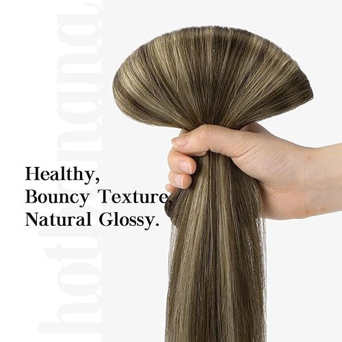 Miniatura 6 de hotbanana - Extensiones de cabello con clip, de cabello humano real, color marrón chocolate a rubio miel, extensiones de cabello Remy lacio, 41 cm,