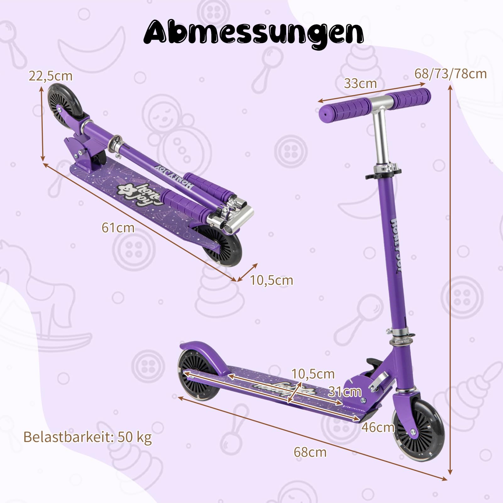 COSTWAY Scooter Kinder Roller, Tretroller mit LED-Räder, Klappbar Lenker, Höhenverstellbar Kinderroller Cityroller Kickscooter für Jungen und Mädchen ab 3 Jahren