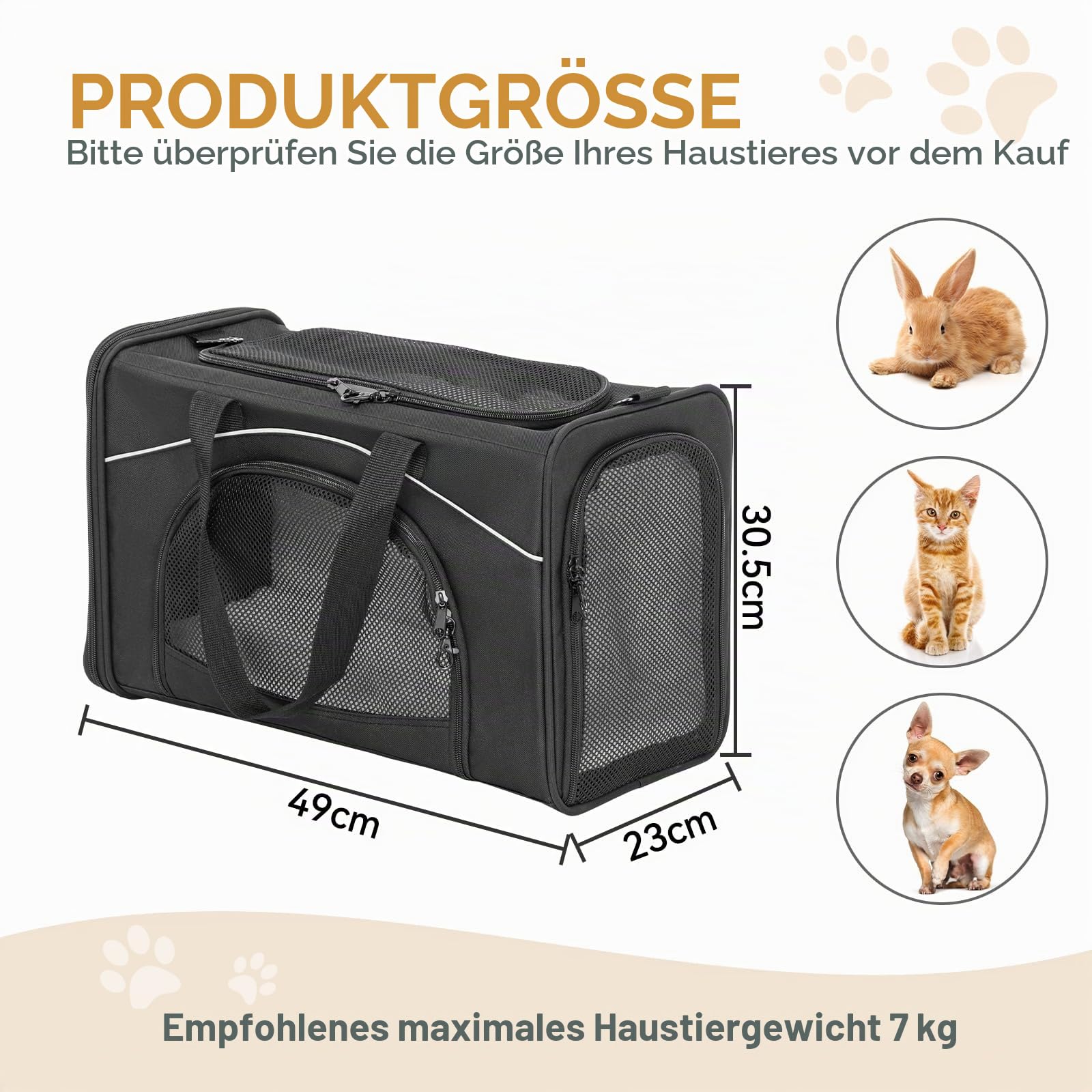 Petsfit Transporttasche Hunde und Katze, Katzentransportbox Hunde Katze Flugtasche für Haustiere im Auto Flugzeug oder in der Bahn