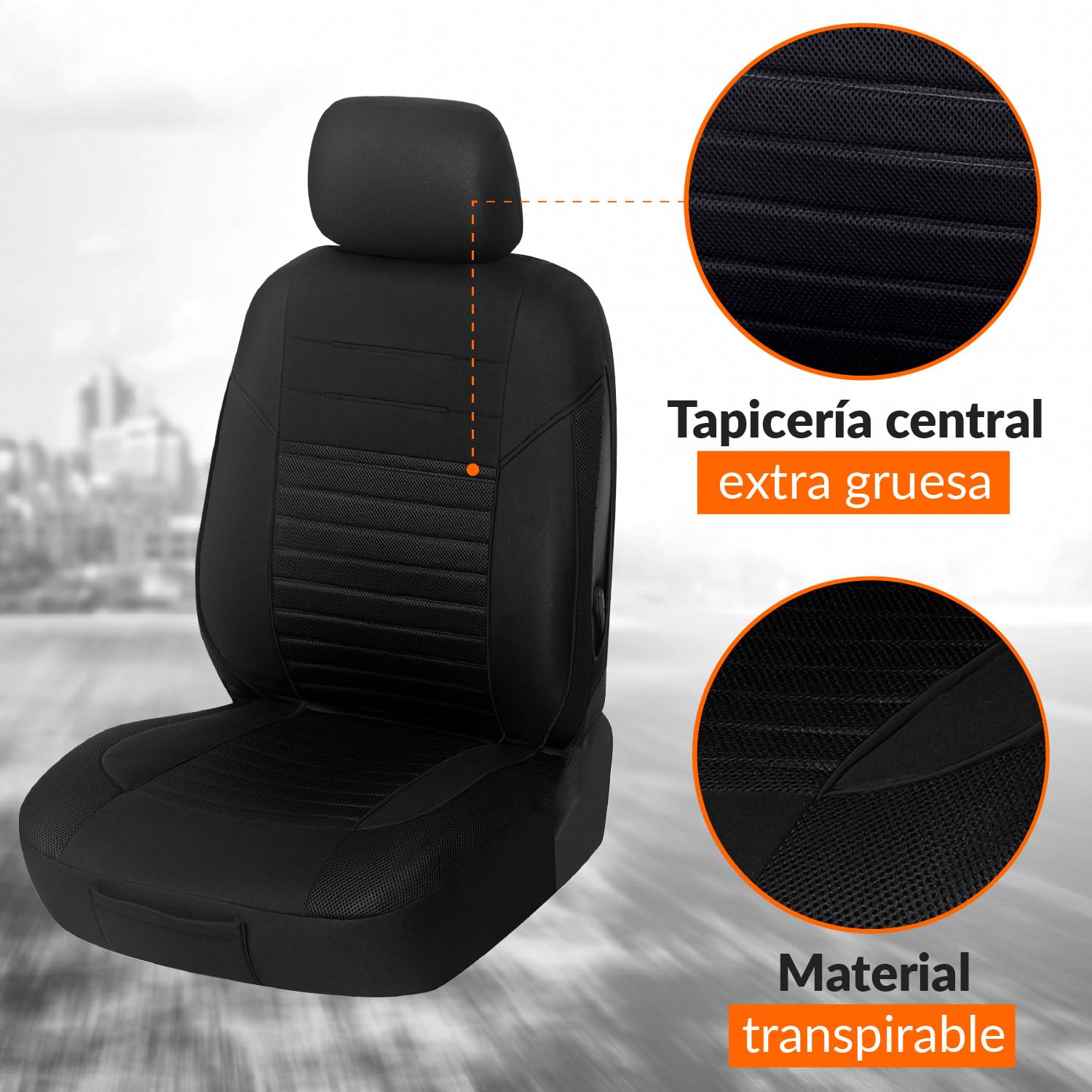 Upgrade4cars Fundas Asientos Coche Universales Negro | Cubre Universal | Protector de Asiento Delantero para Delantero y Trasero | Accesorios Interior Decoracion