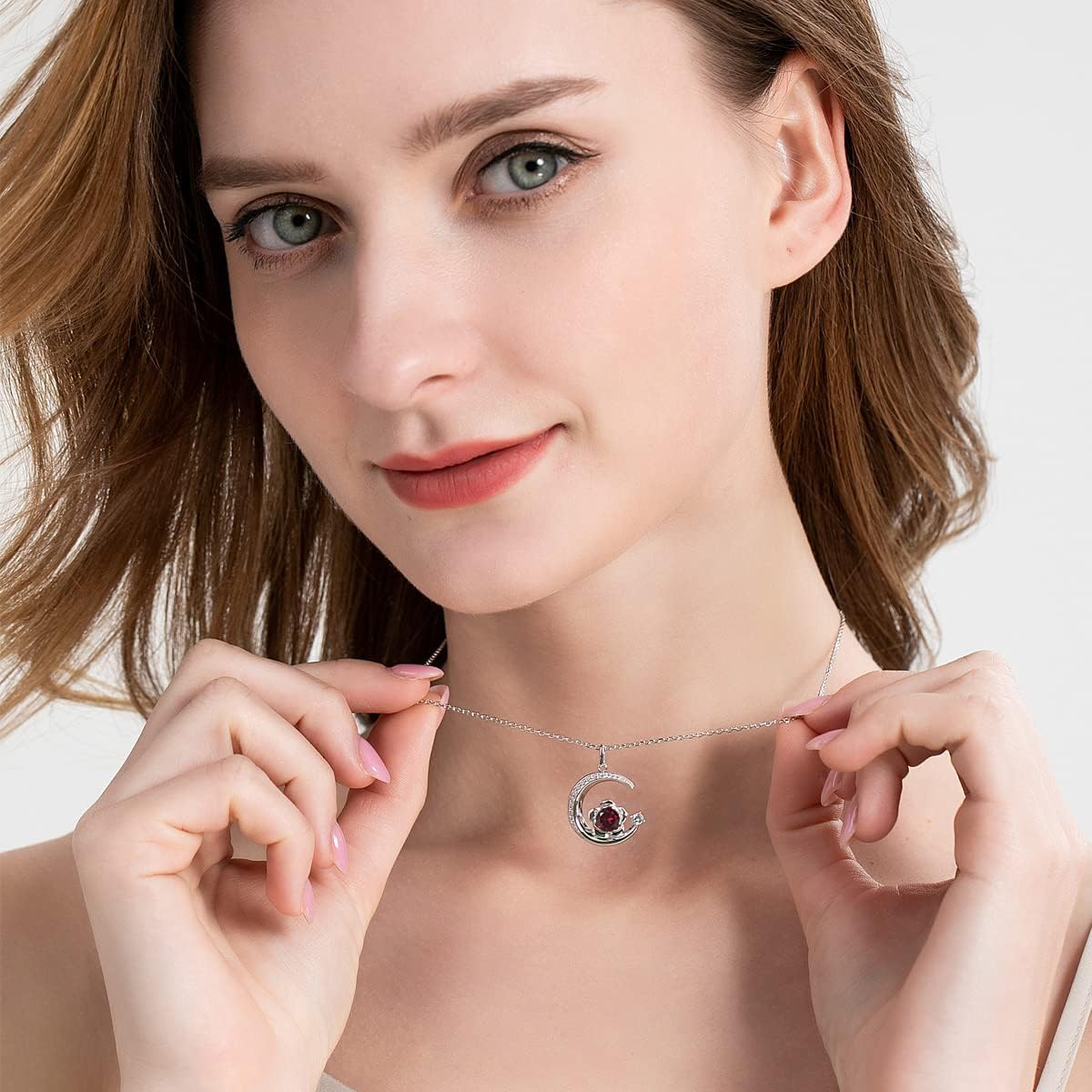 Birthstone Necklace for Women Sterling Silver Moon Pendant Necklaces Anniversary Birthday Fine Jewelry Gifts for Her Women Mother, Adjustable Chain - Image 2