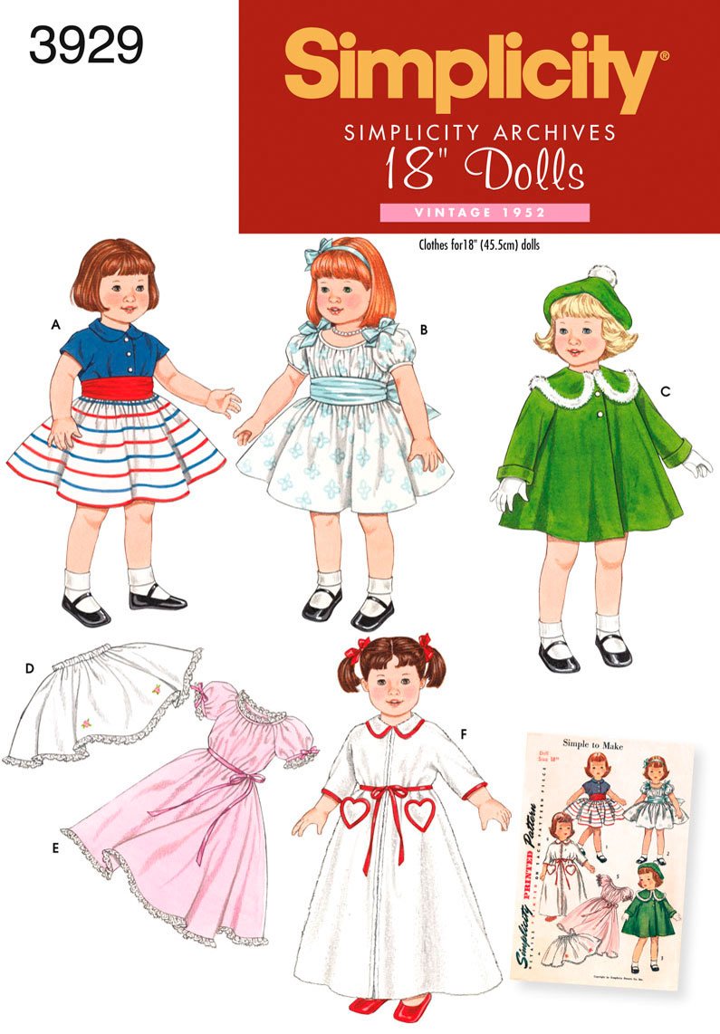 DimensionsSimplicity Sewing Pattern 3929 Doll Clothes, One Size