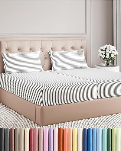Juego de sábanas de 5 piezas tamaño Split King, cómodas, transpirables, refrescantes, de hotel, unisex, esquinas tipo bolsillos profundos, de