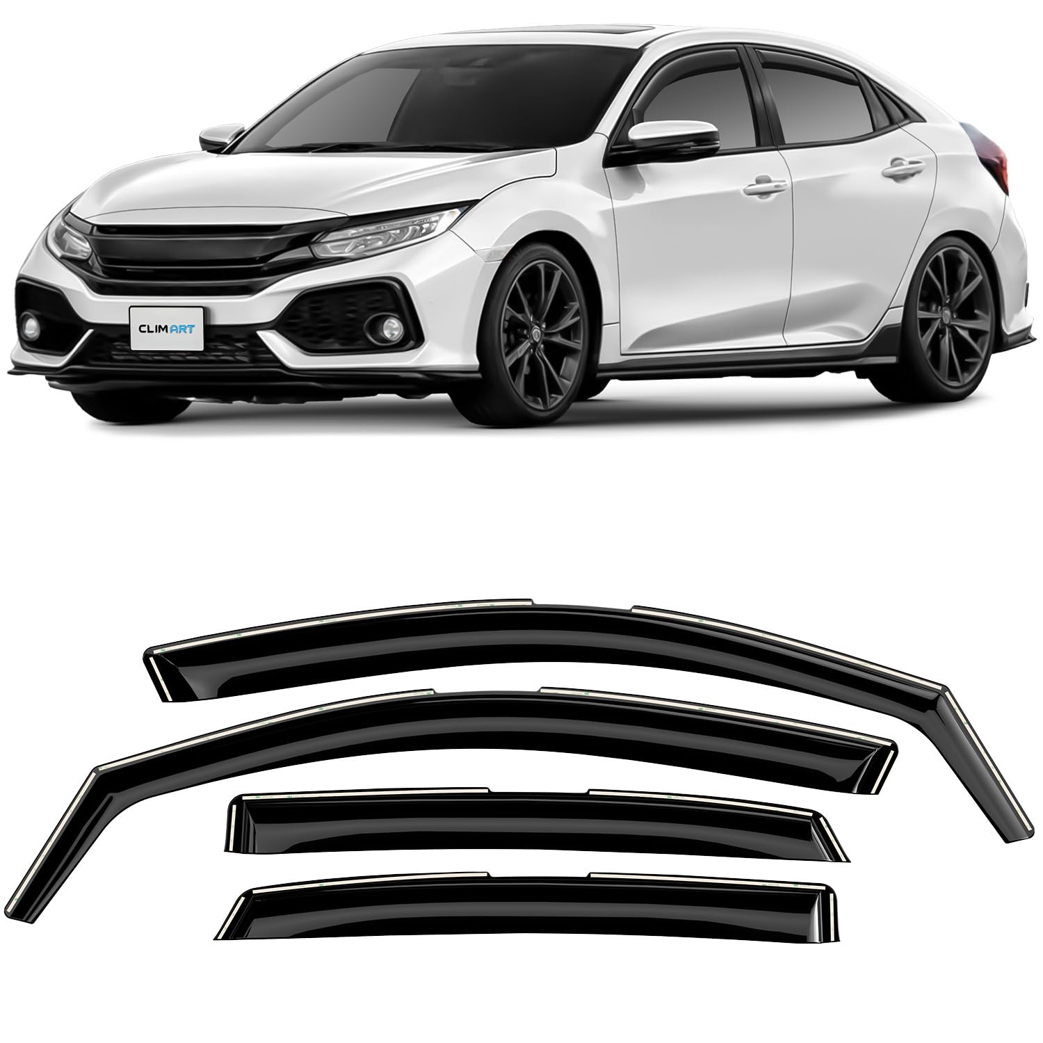 CLIM ART en Canal Deflectores de Aire para/compatible con Honda Civic 17-22 Hatchback X - Deflectors Ventanilla - Accesorios Coche -Derivabrisas -Deflectores de Viento - Cortavientos Ventana Coche-4ud